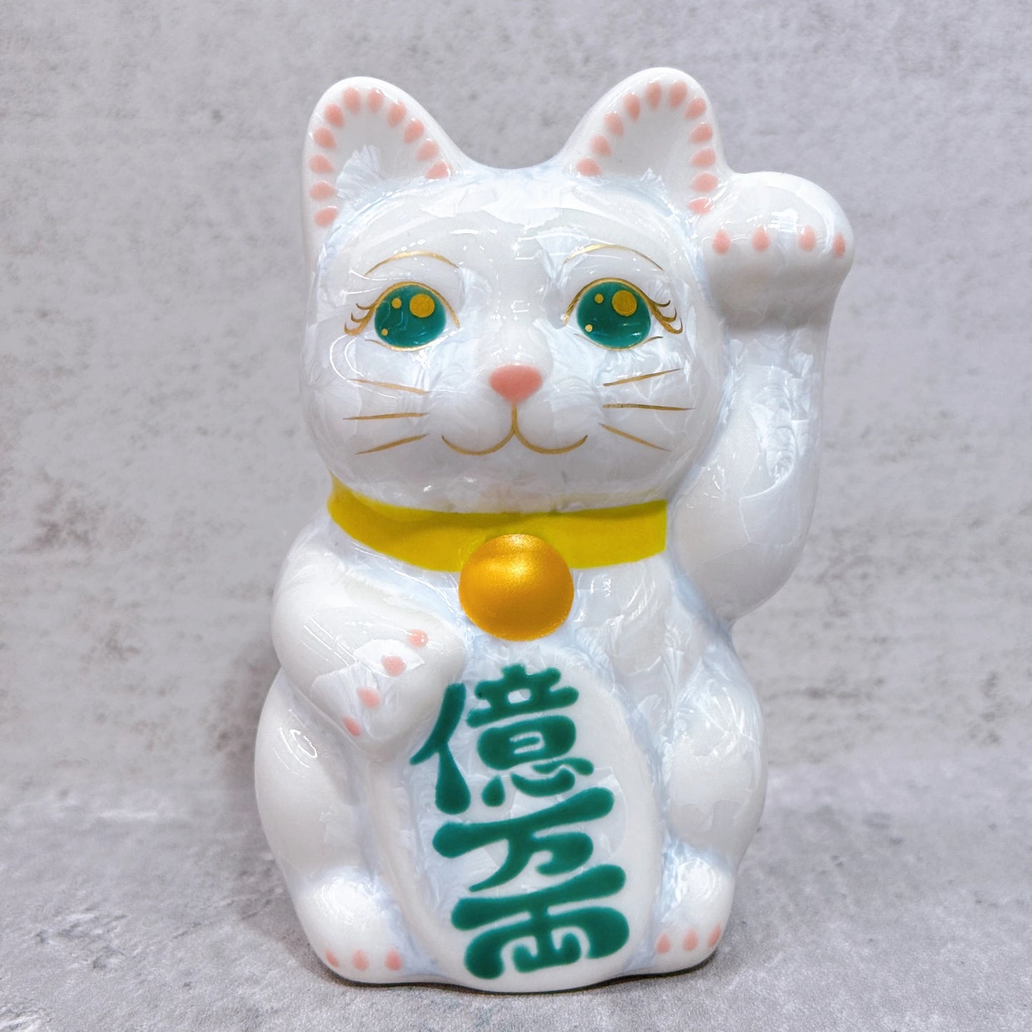 日本清水燒招財貓 花結晶 白 億万両 左 特小