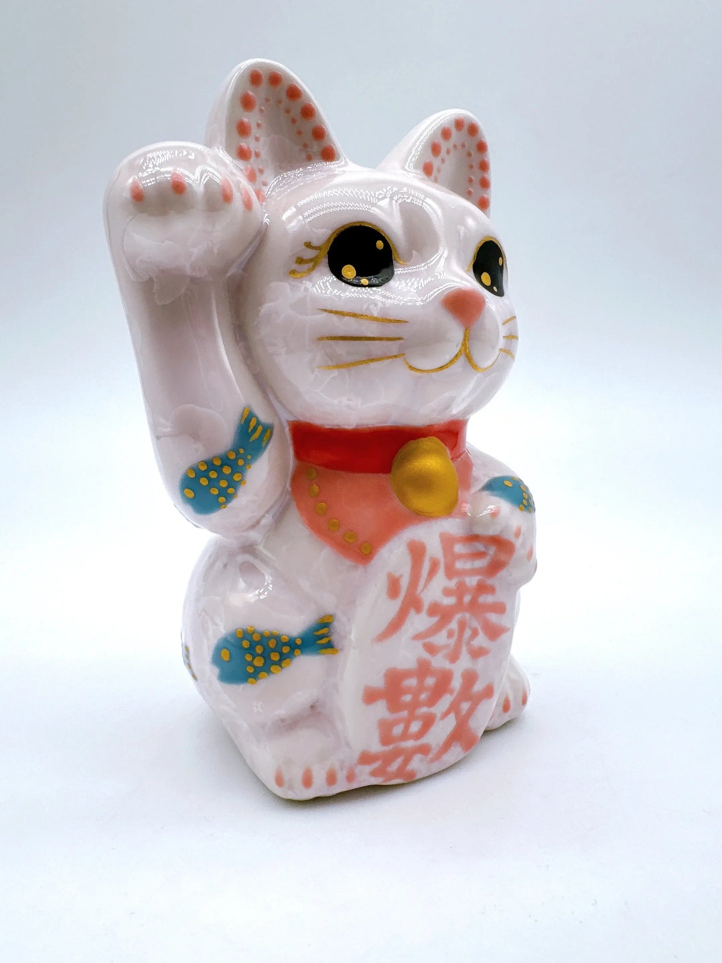 日本清水燒招財貓 花結晶 桃 体鯉 爆數 右