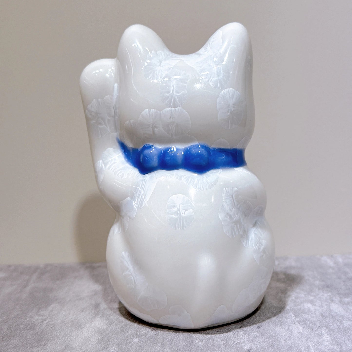 日本清水燒招財貓 花結晶 白 億万両 左 特小