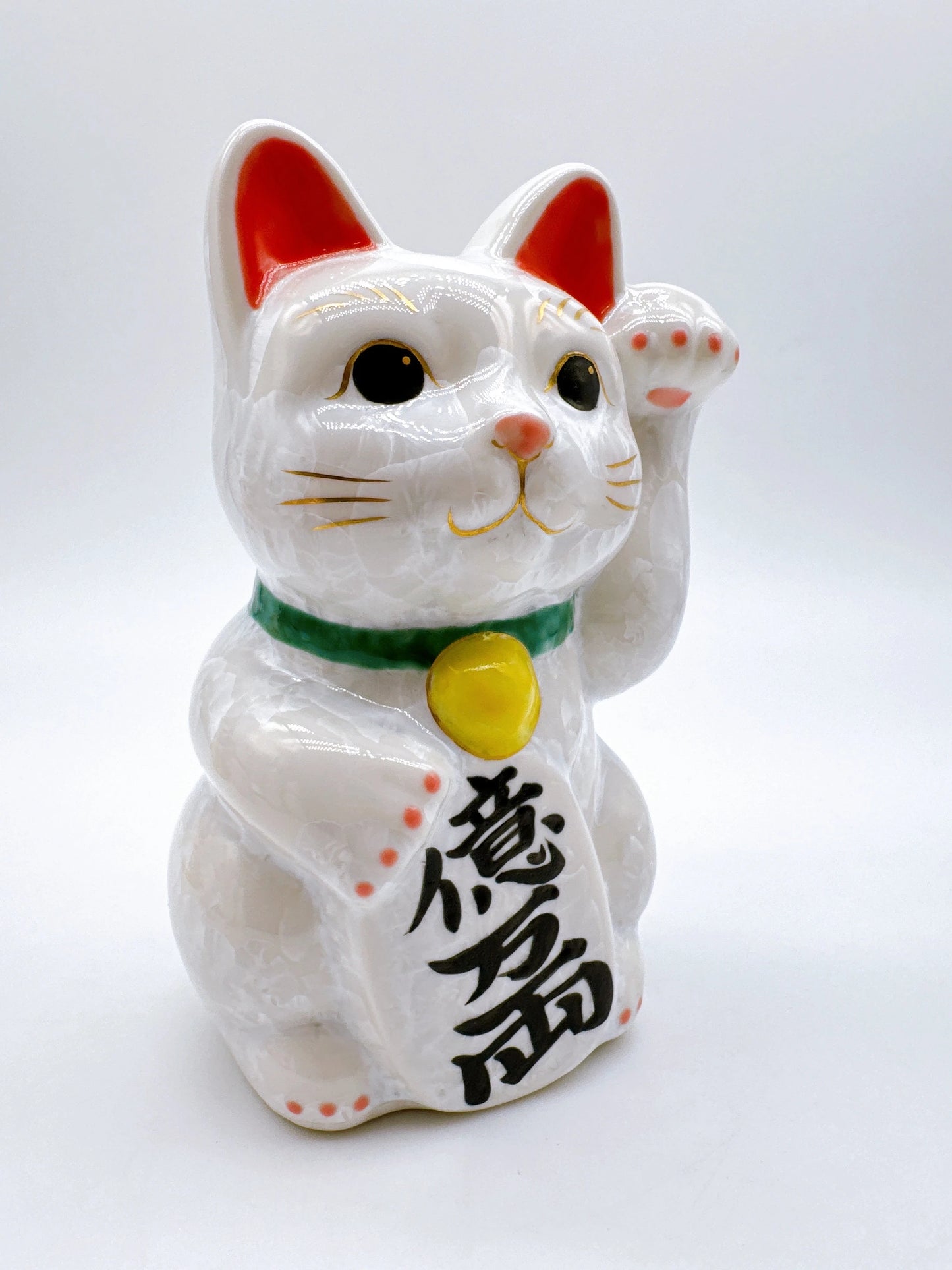 日本清水燒招財貓 花結晶 白 億万両 中號
