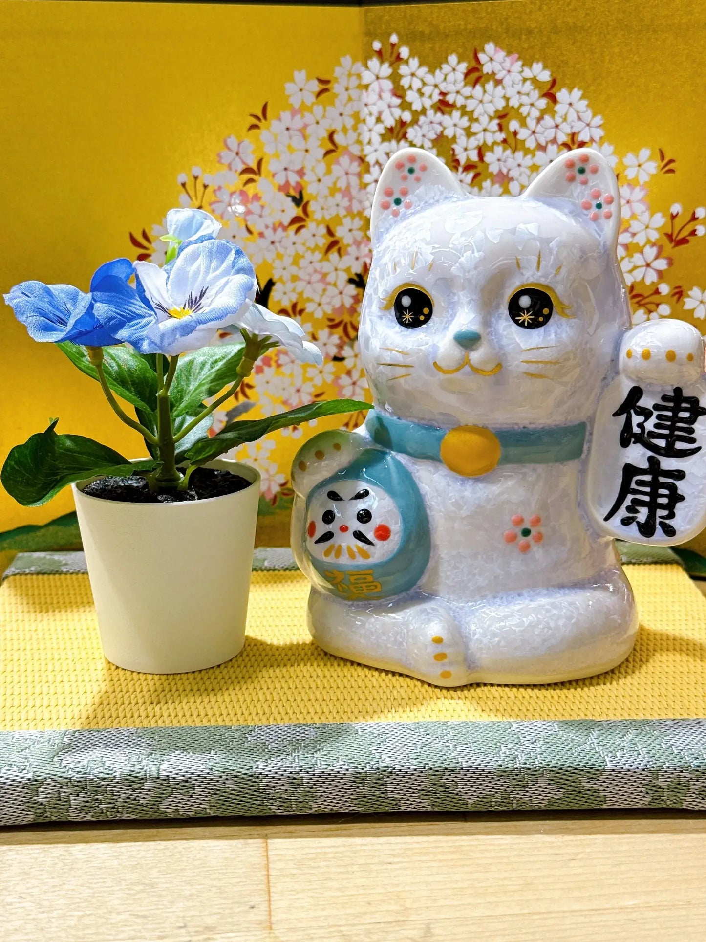 日本清水燒招財貓 達摩 花結晶 藤 健康