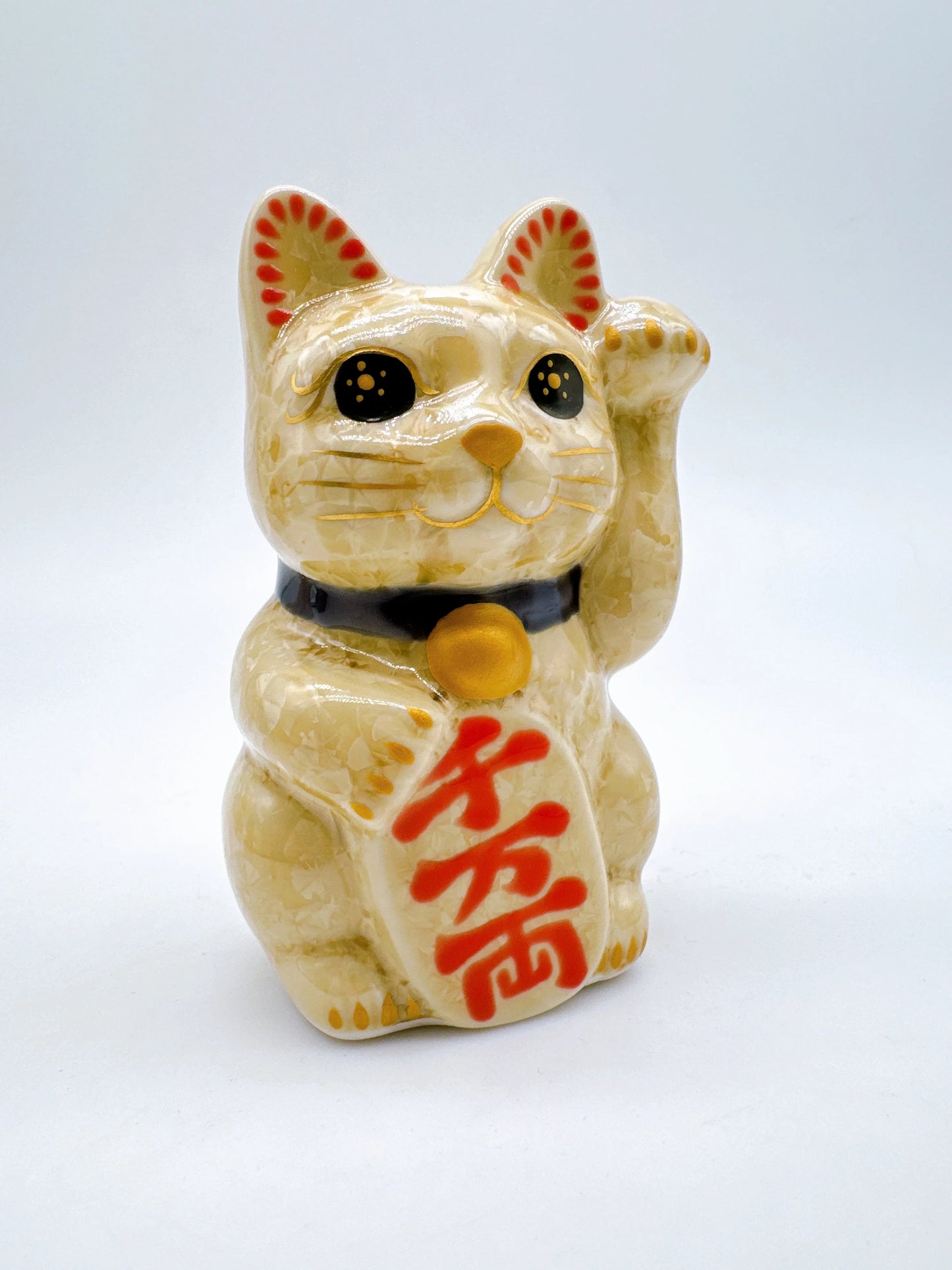 日本清水燒招財貓 花結晶 金花 千万両 左 特小