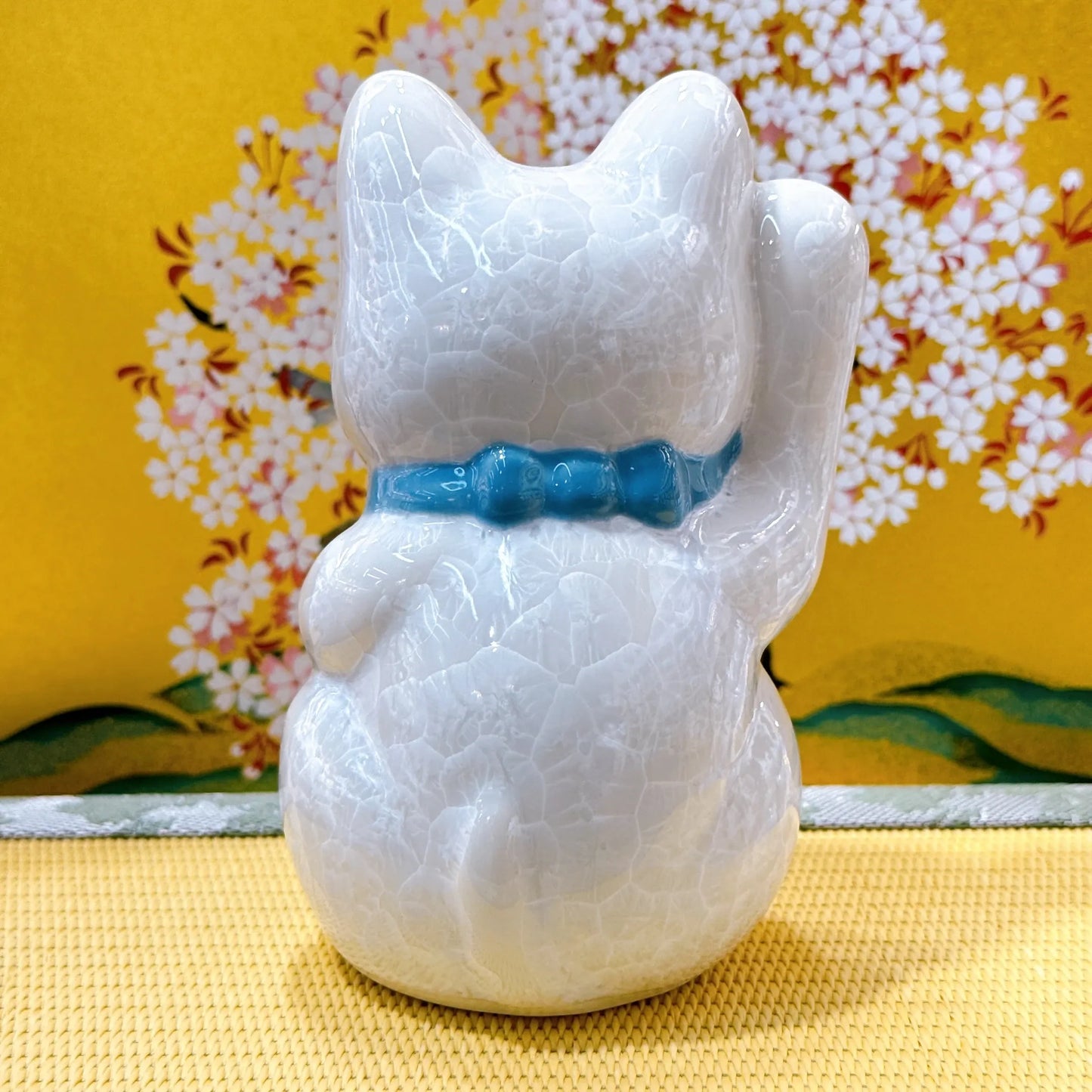 日本清水燒招財貓 花結晶 白色 億万両 右