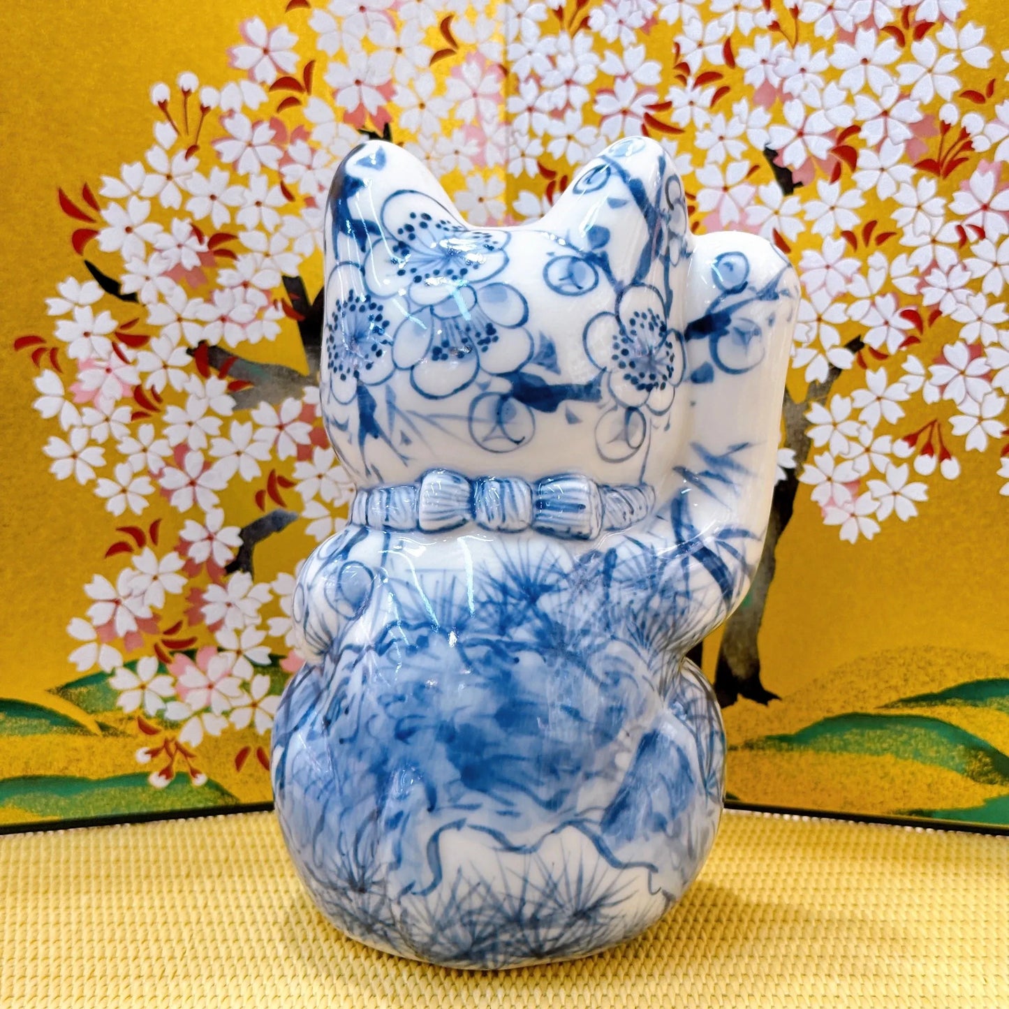 日本清水烧招财猫染付鲷