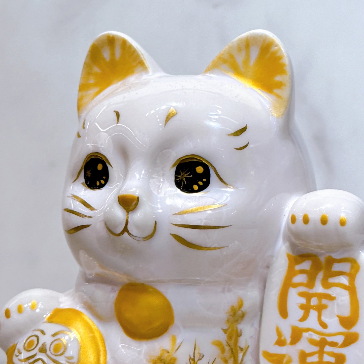 日本清水燒招財貓 達摩 花結晶 桃 体花