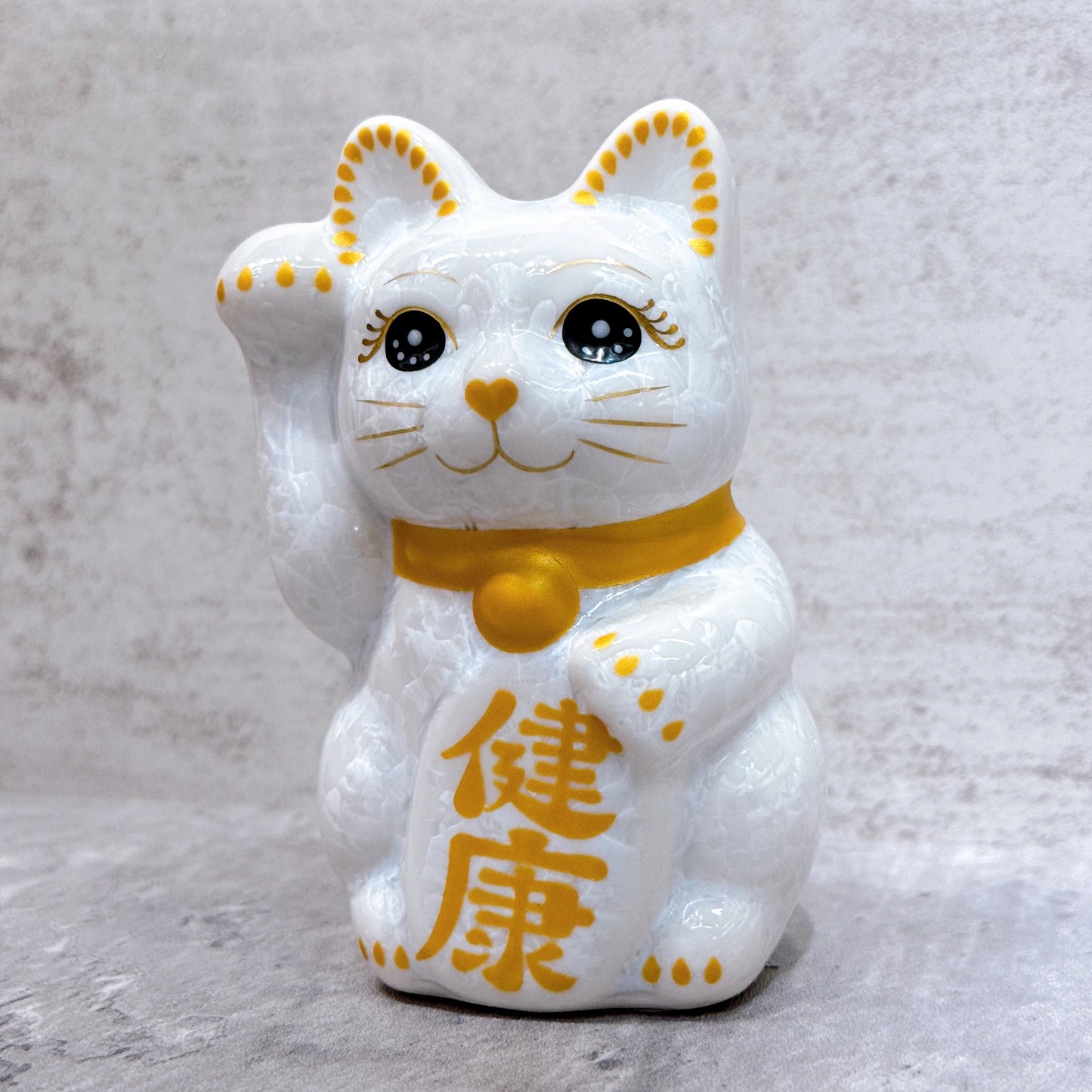 日本清水燒招財貓 花結晶 白 健康 右 特小