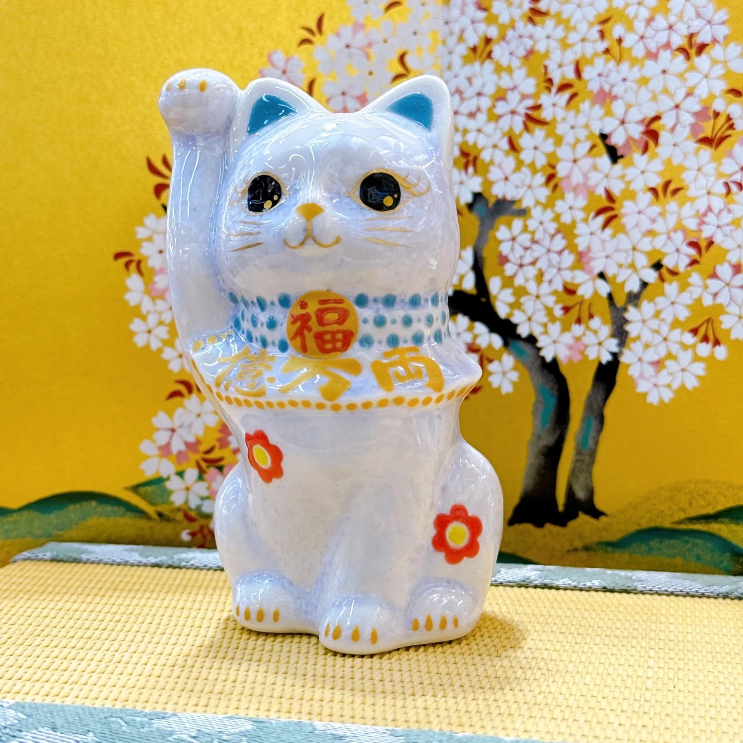 日本清水燒招財貓 花結晶 藤 億万両