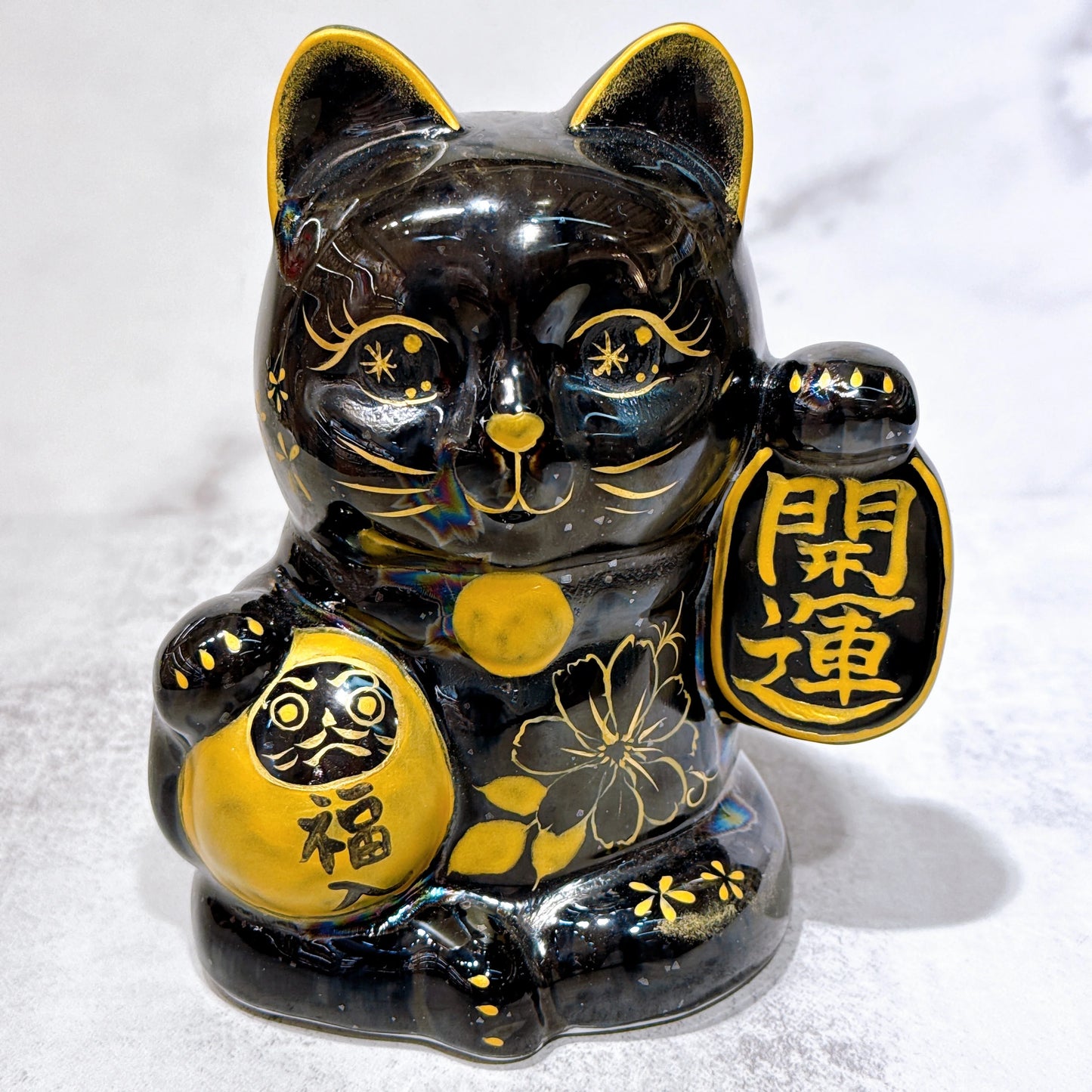日本清水燒招財貓 達摩 星結晶 体花