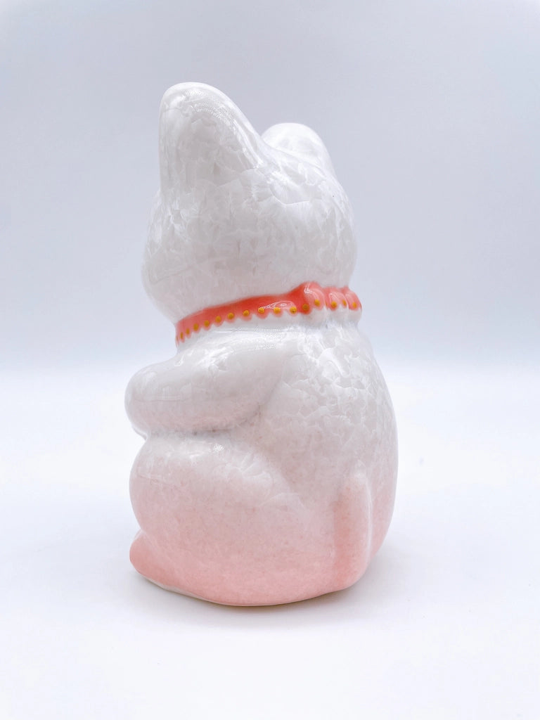 日本清水烧招财猫 花结晶 桃白 亿万两 右