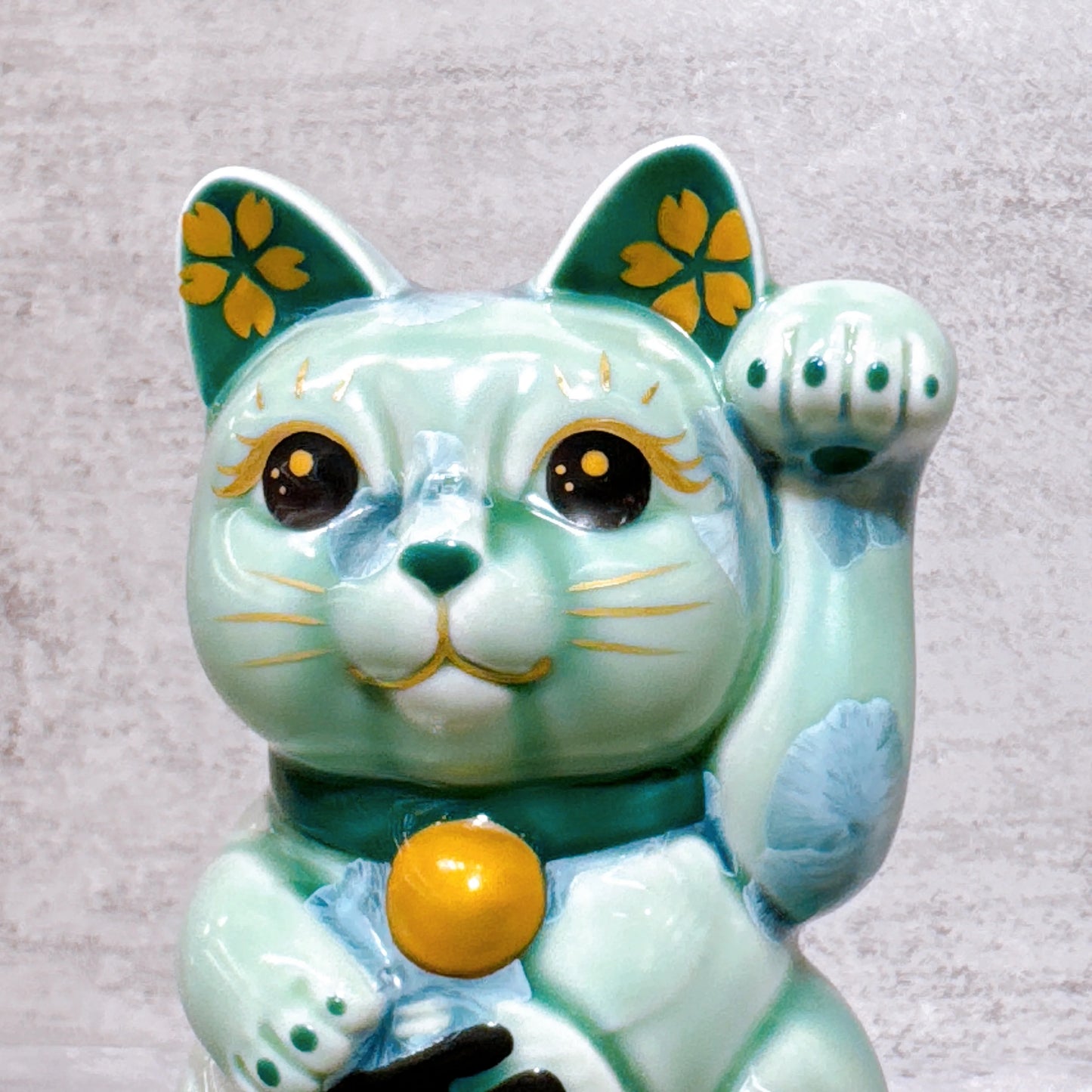 日本清水燒招財貓 花結晶 綠 千萬両 左