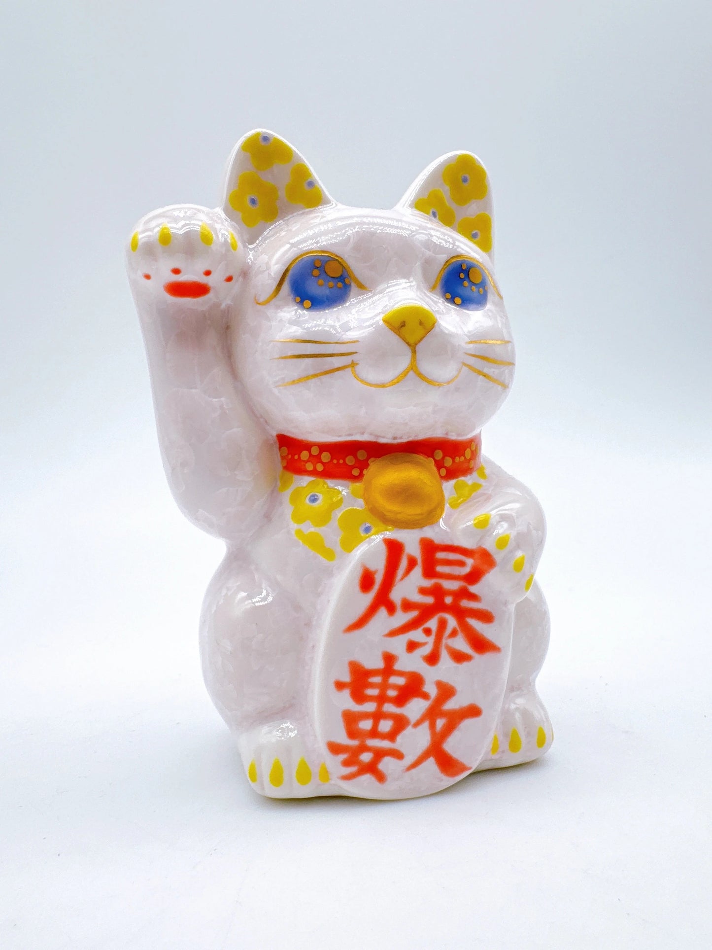 日本清水燒招財貓 花結晶 桃 爆數 右
