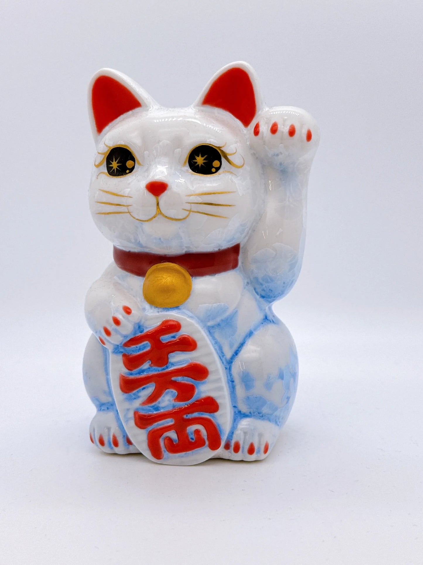 日本清水燒招財貓 花結晶 青白 千万両 左