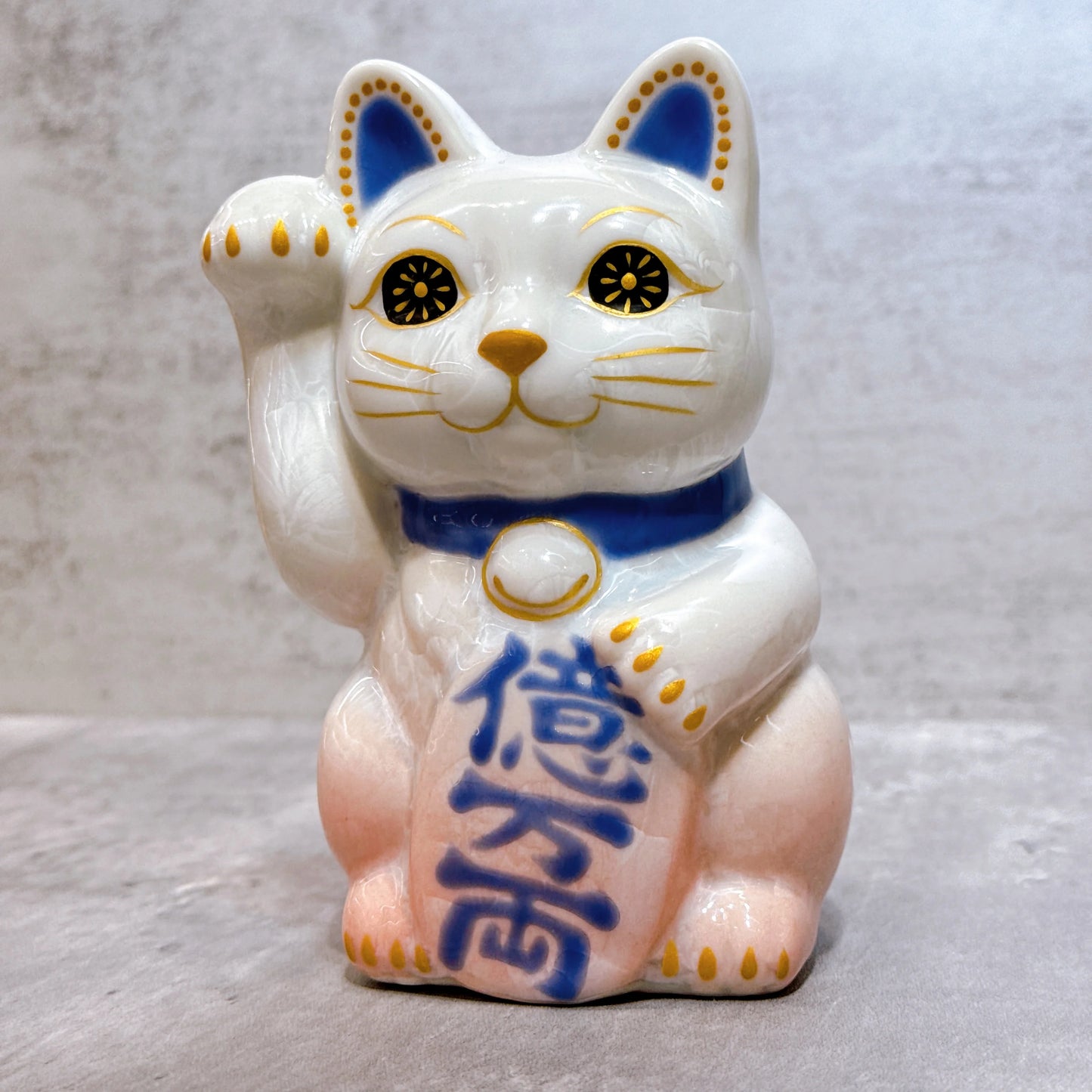 日本清水燒招財貓 花結晶 桃白 億万両 右