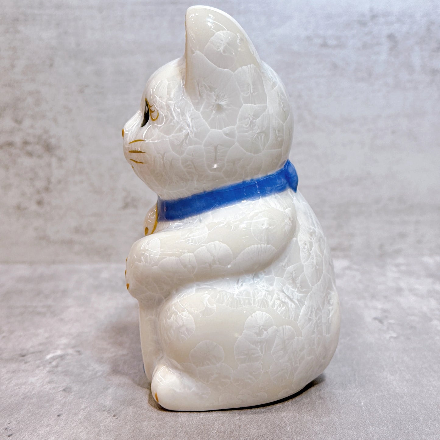 日本清水燒招財貓 花結晶 白 招福 右