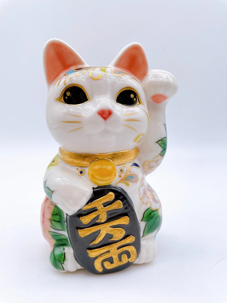 日本清水烧招财猫孔雀牡丹图