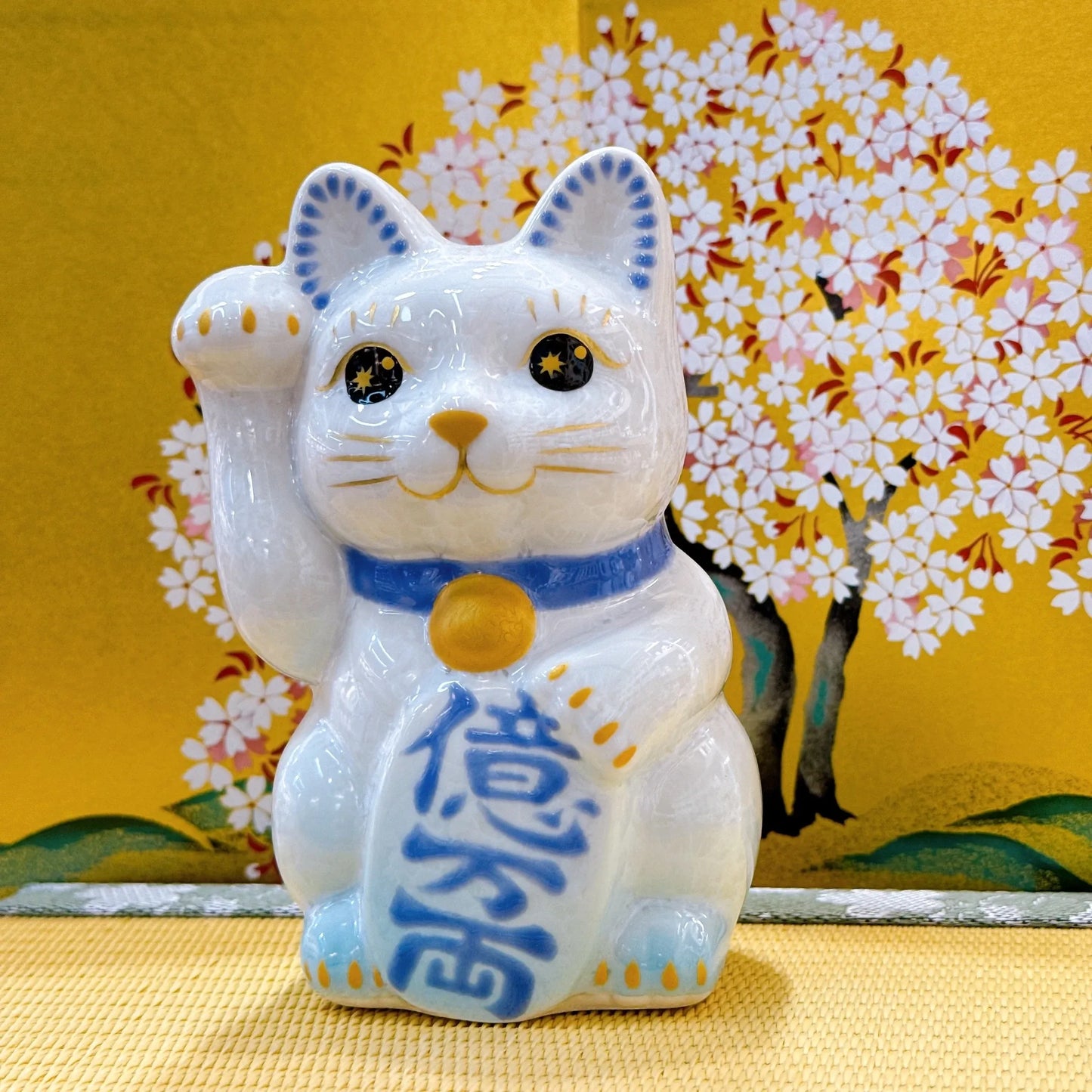 日本清水燒招財貓 花結晶 水白 億萬両 右