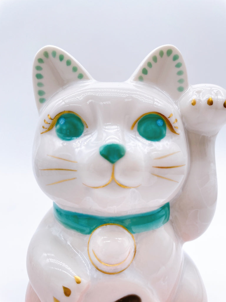 日本清水烧花结晶招财猫 粉白 万福