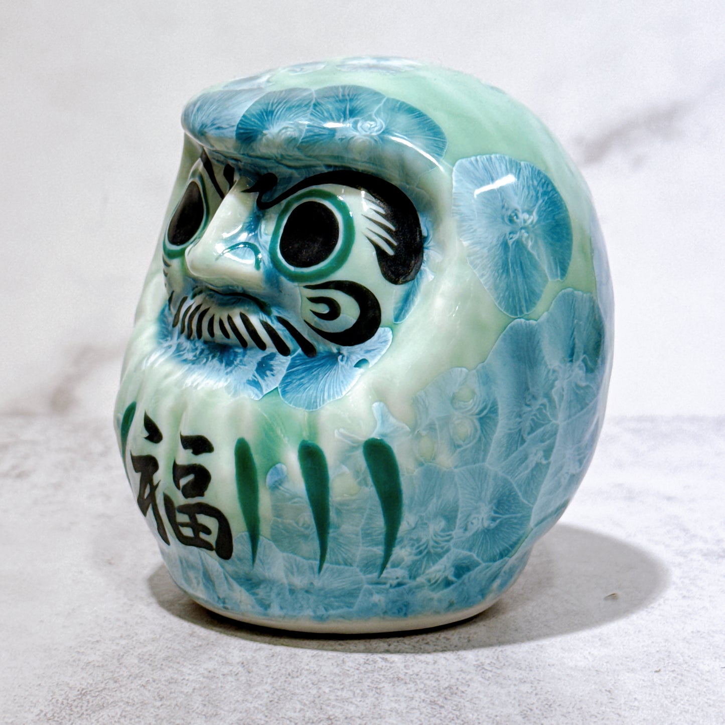 日本清水燒達摩 花結晶 綠 樣 小號