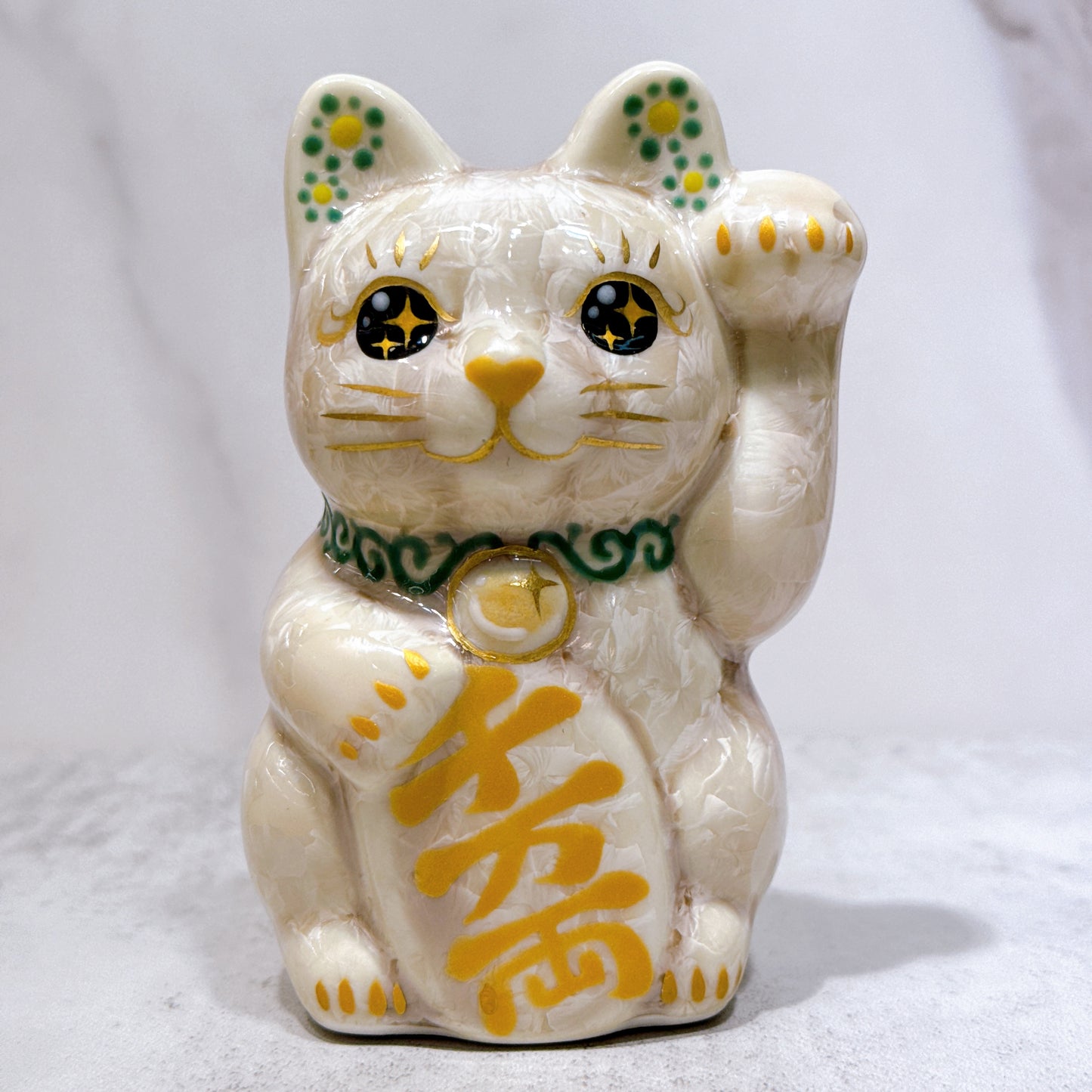 日本清水燒招財貓 花結晶 杏 千万両 左 特小