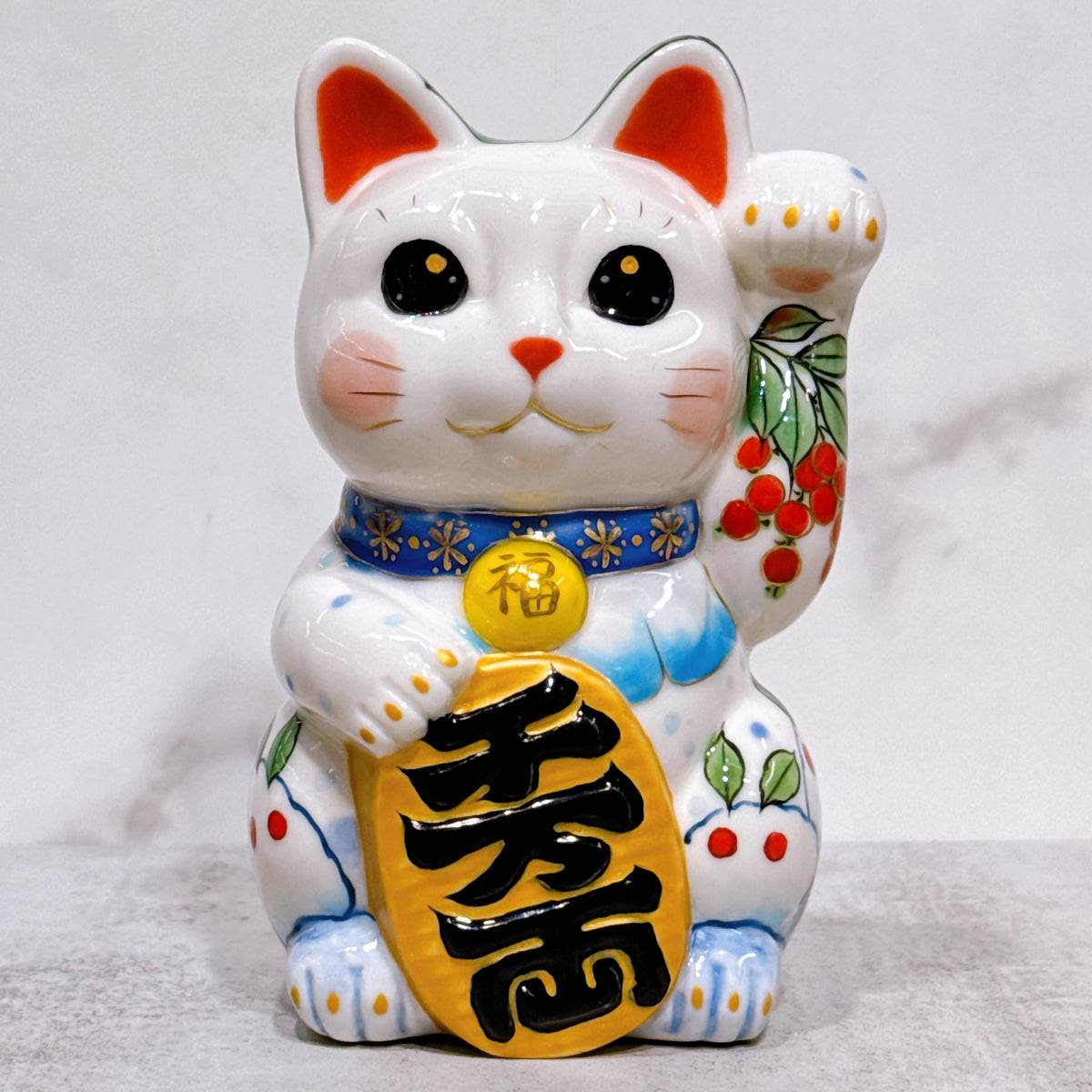 日本清水燒招財貓 色繪 雪兔