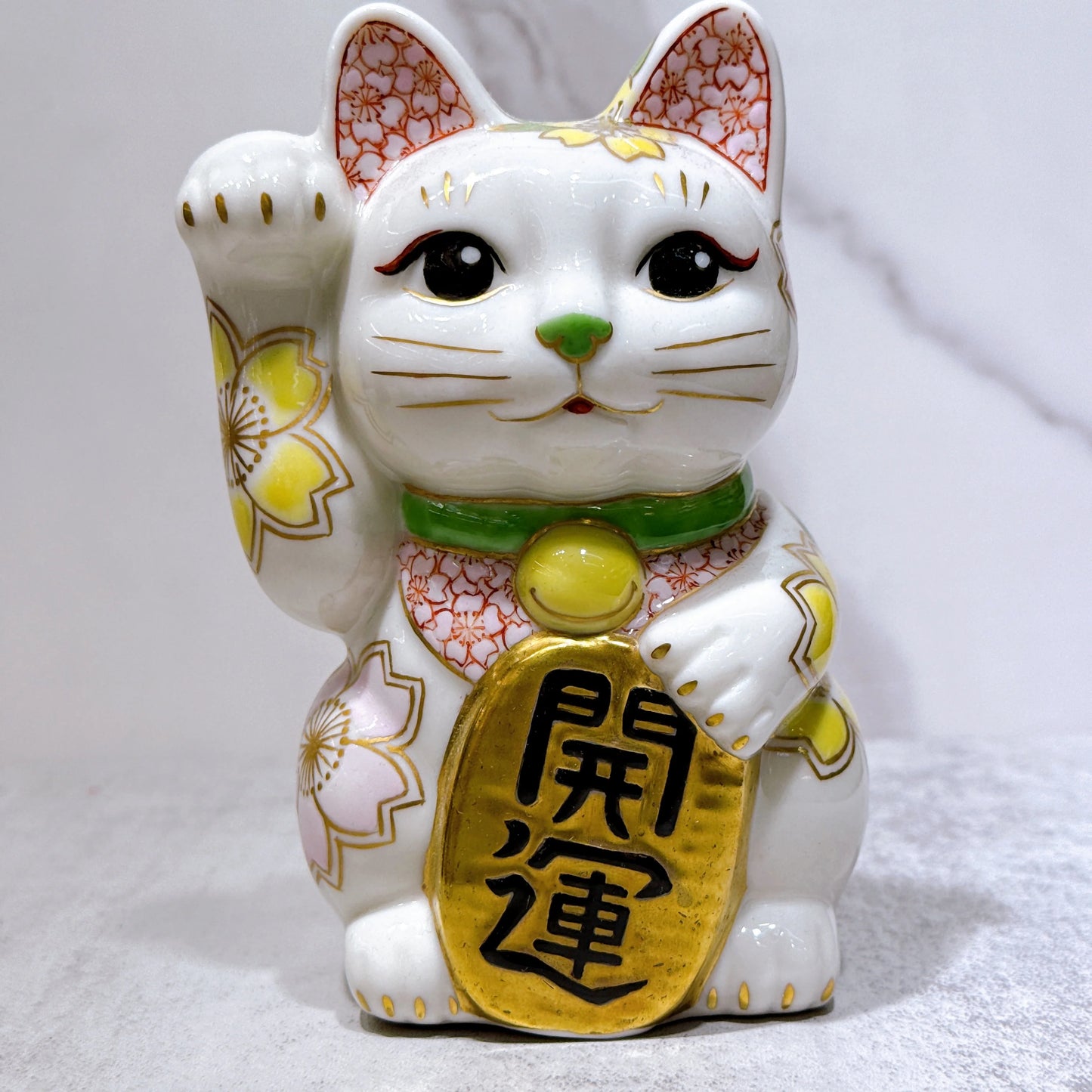 日本清水燒招財貓 白地 櫻盛