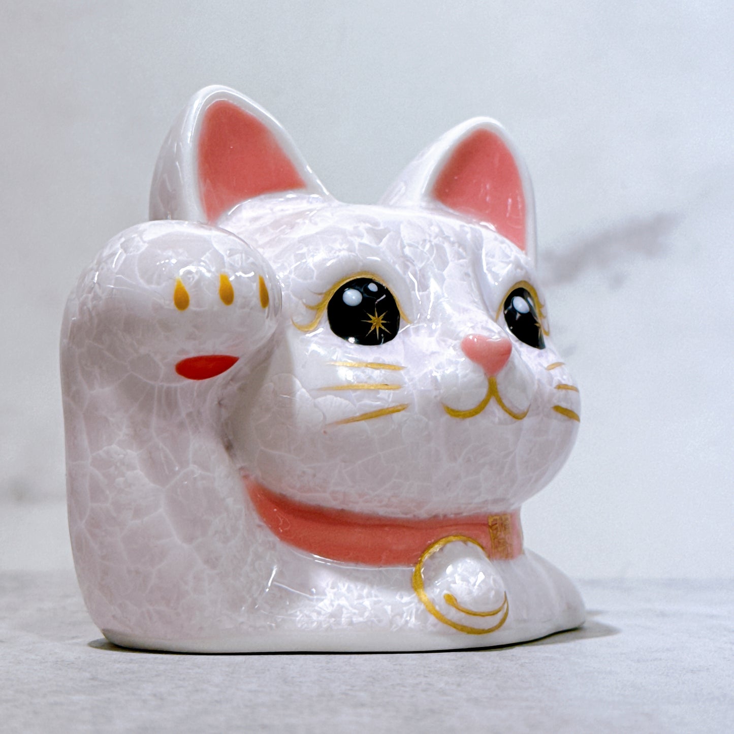 日本清水燒招財貓 貓半身 花結晶 桃 開運