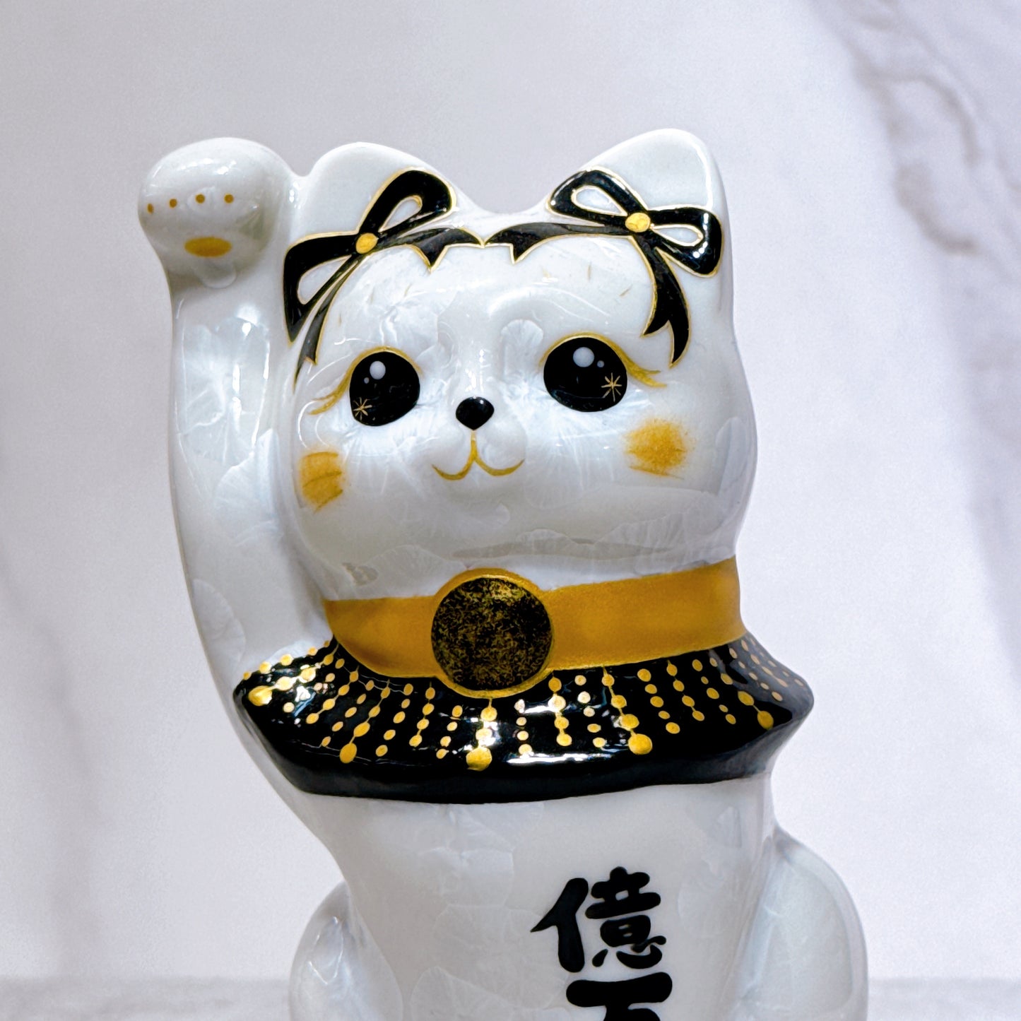 日本清水燒招財貓 花結晶 白 白体花 億万両
