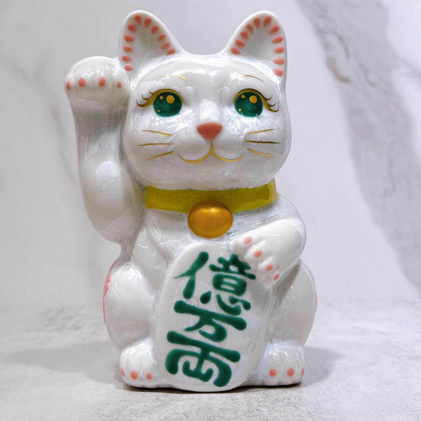 日本清水燒招財貓 花結晶 白 体花 億万両 右