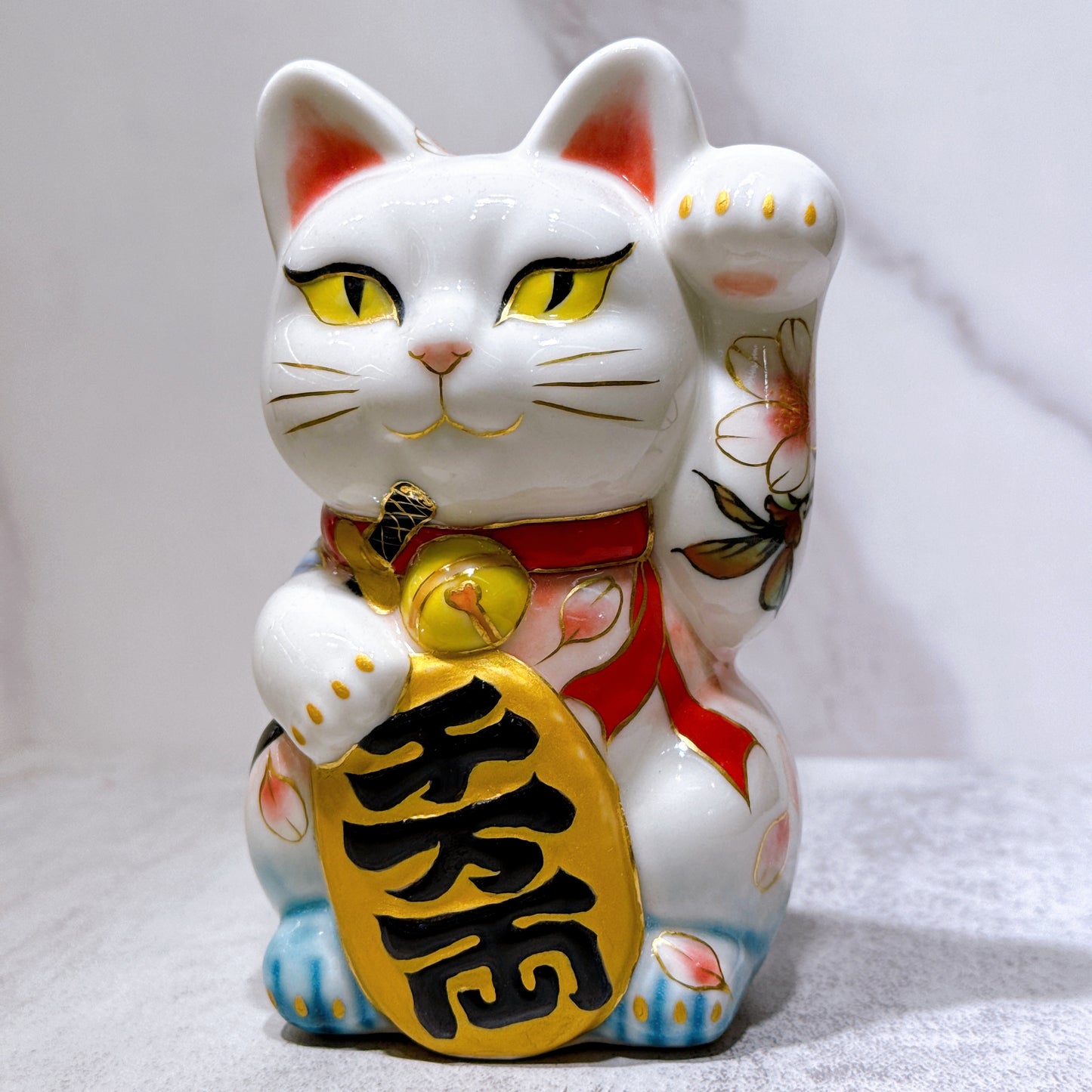日本清水烧招财猫色绘猫之樱