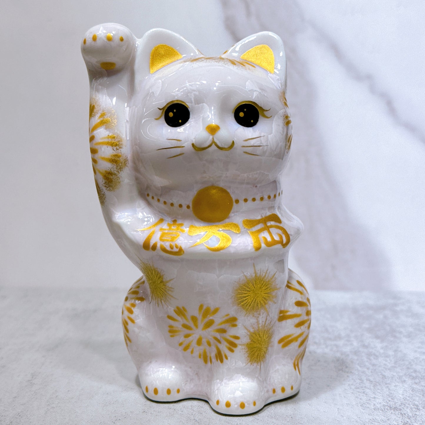 日本清水燒招財貓 花結晶 桃 花火 億万両