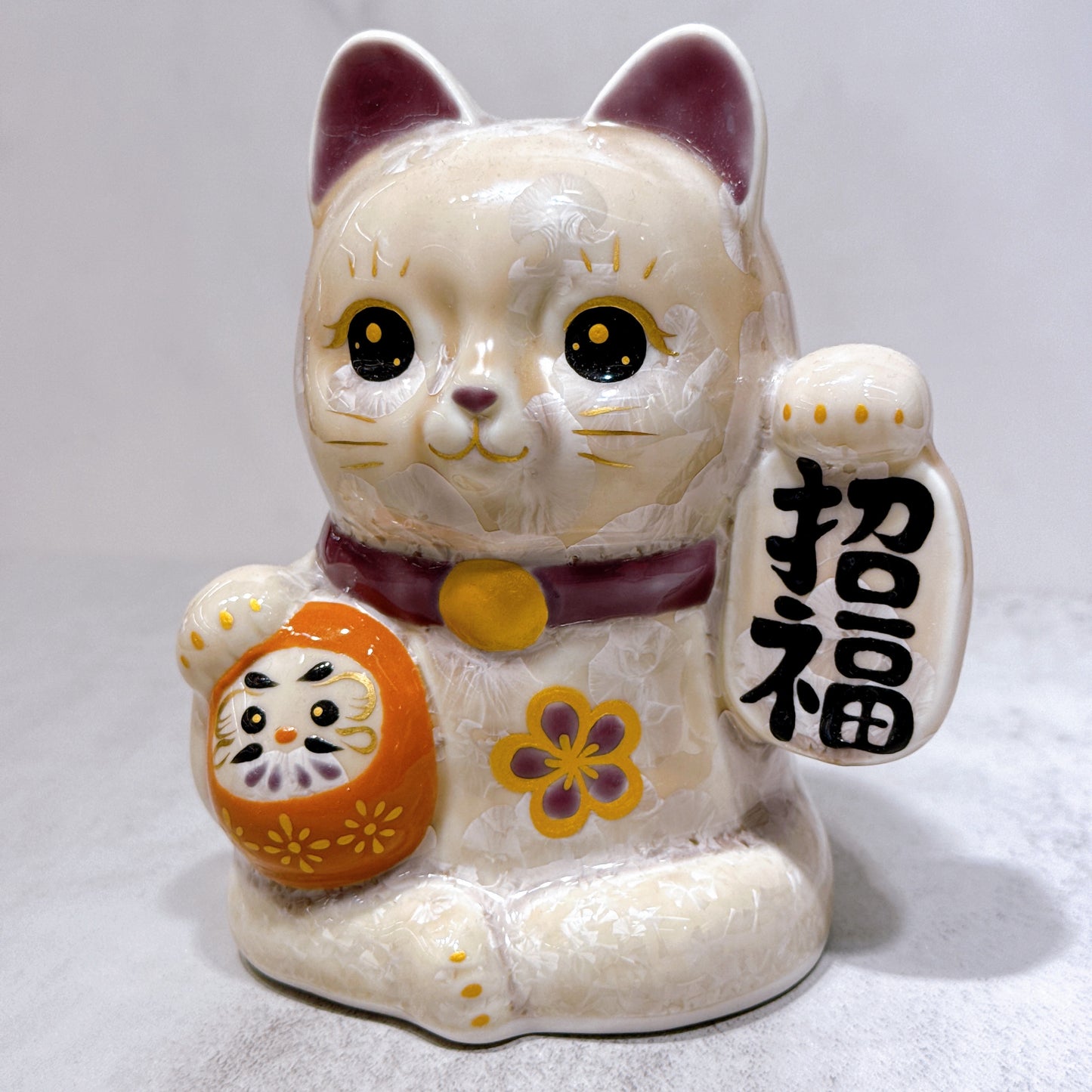 日本清水燒招財貓 達摩 花結晶 杏 招福