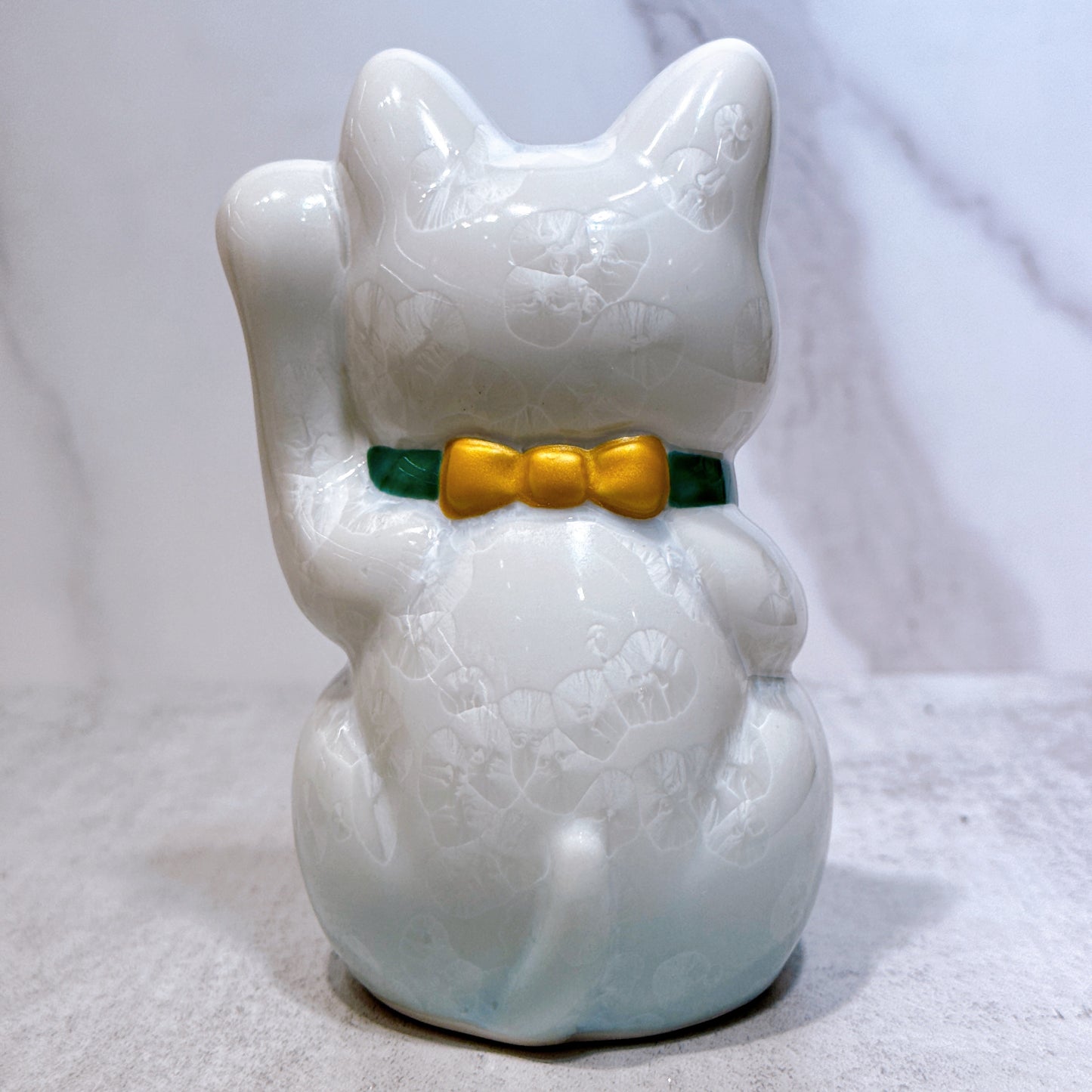 日本清水烧招财猫 花结晶 白 千万两 左