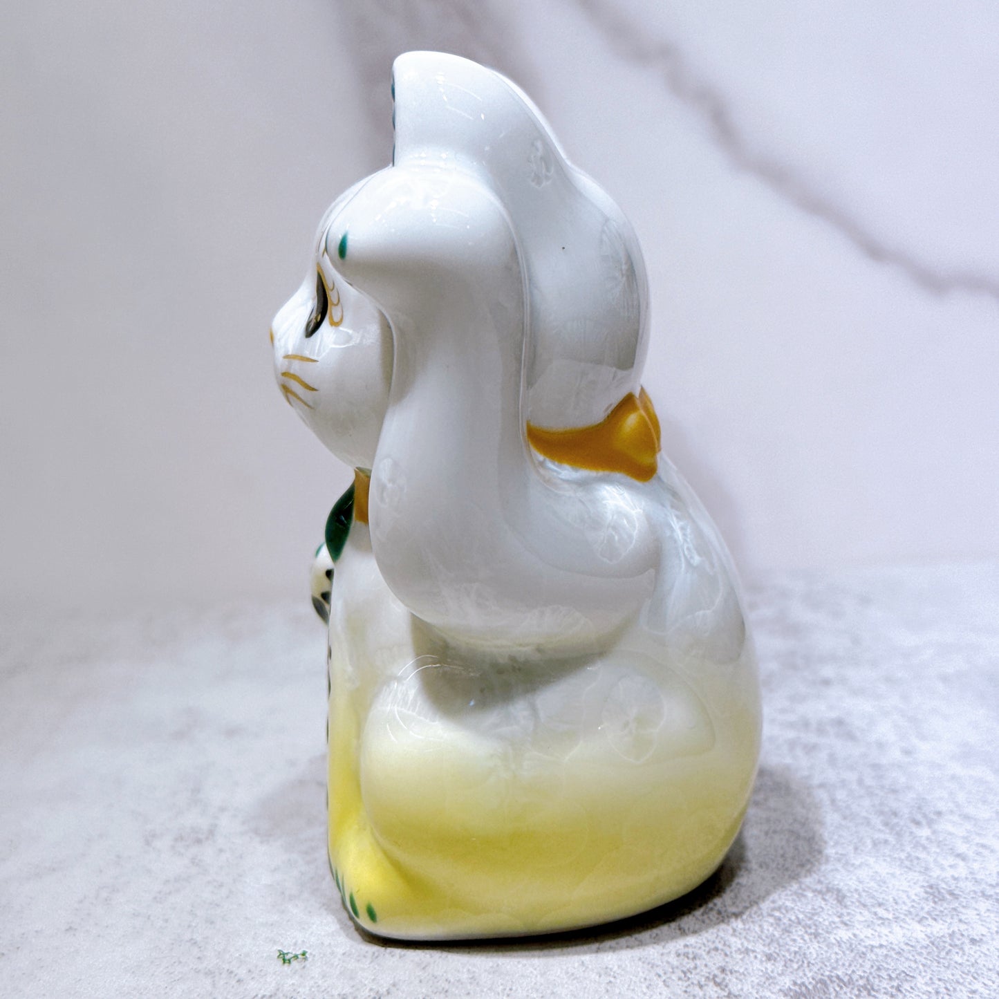 日本清水燒招財貓 花結晶 黃白 億萬両 左 特小
