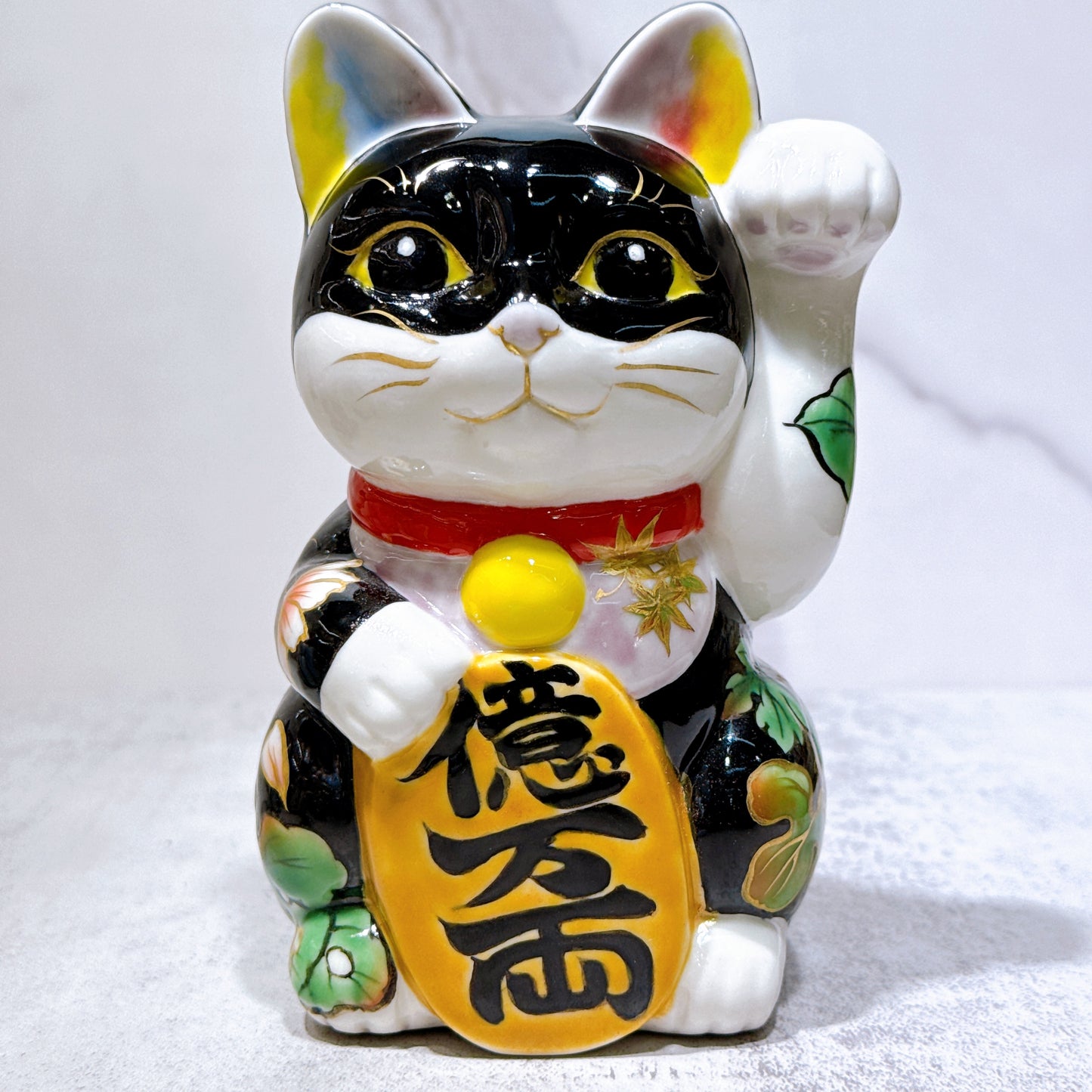 日本清水燒招財貓 色繪 雲錦