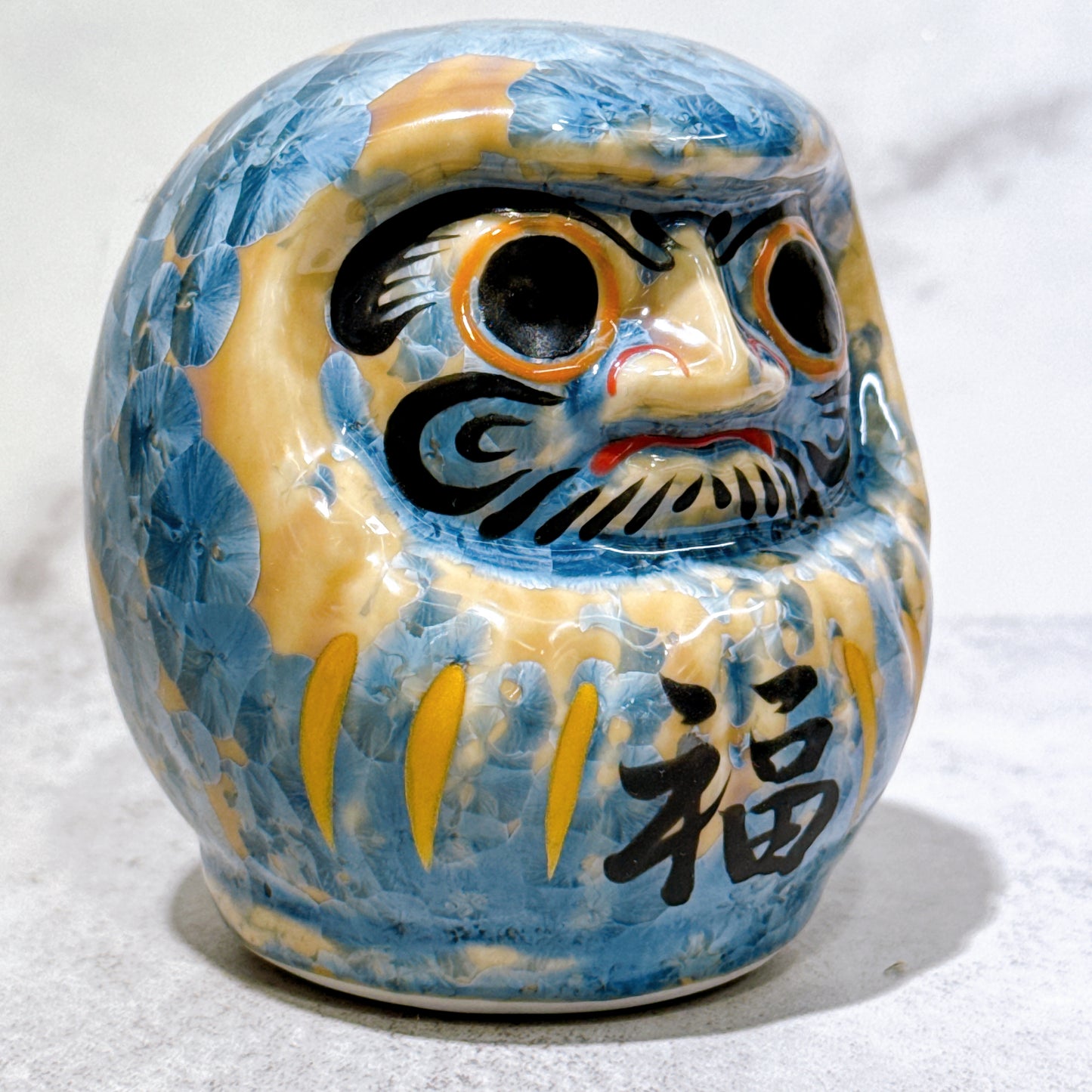 日本清水燒達摩 花結晶 灰青 樣 小號