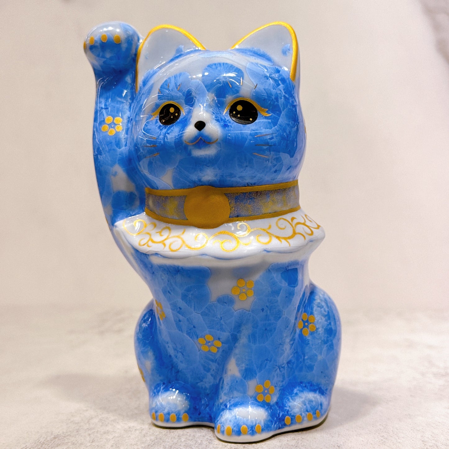 日本清水燒招財貓 青体花 億万両