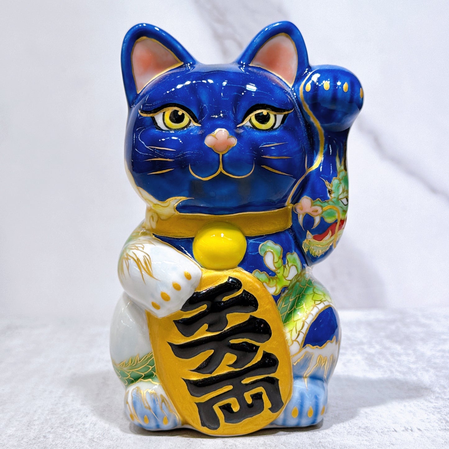 日本清水烧招财猫 色绘 富士升龙