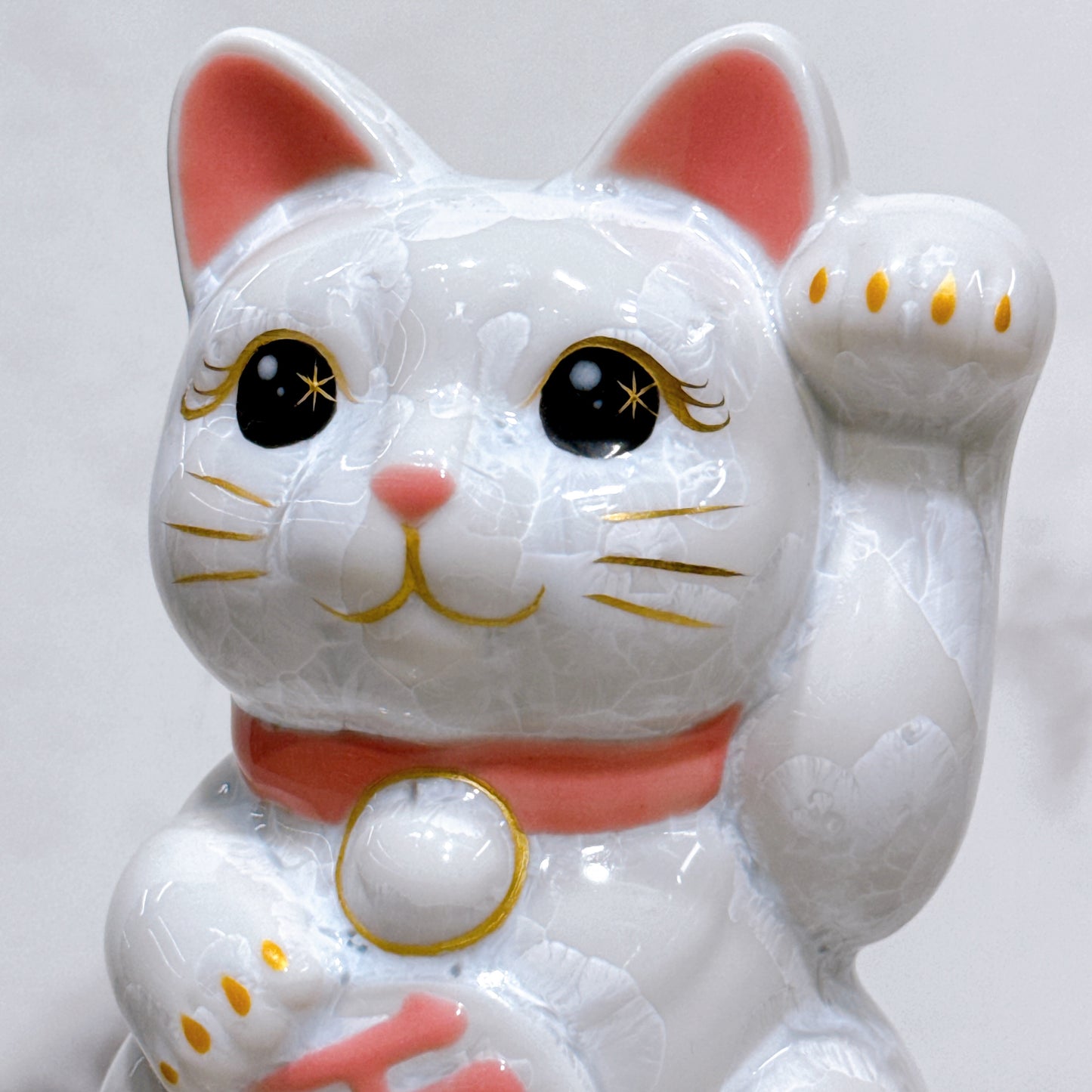 日本清水燒招財貓 花結晶 白 左