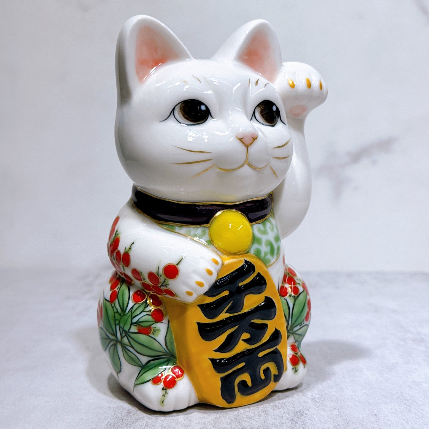 日本清水燒招財貓 色繪 鄉守柴福