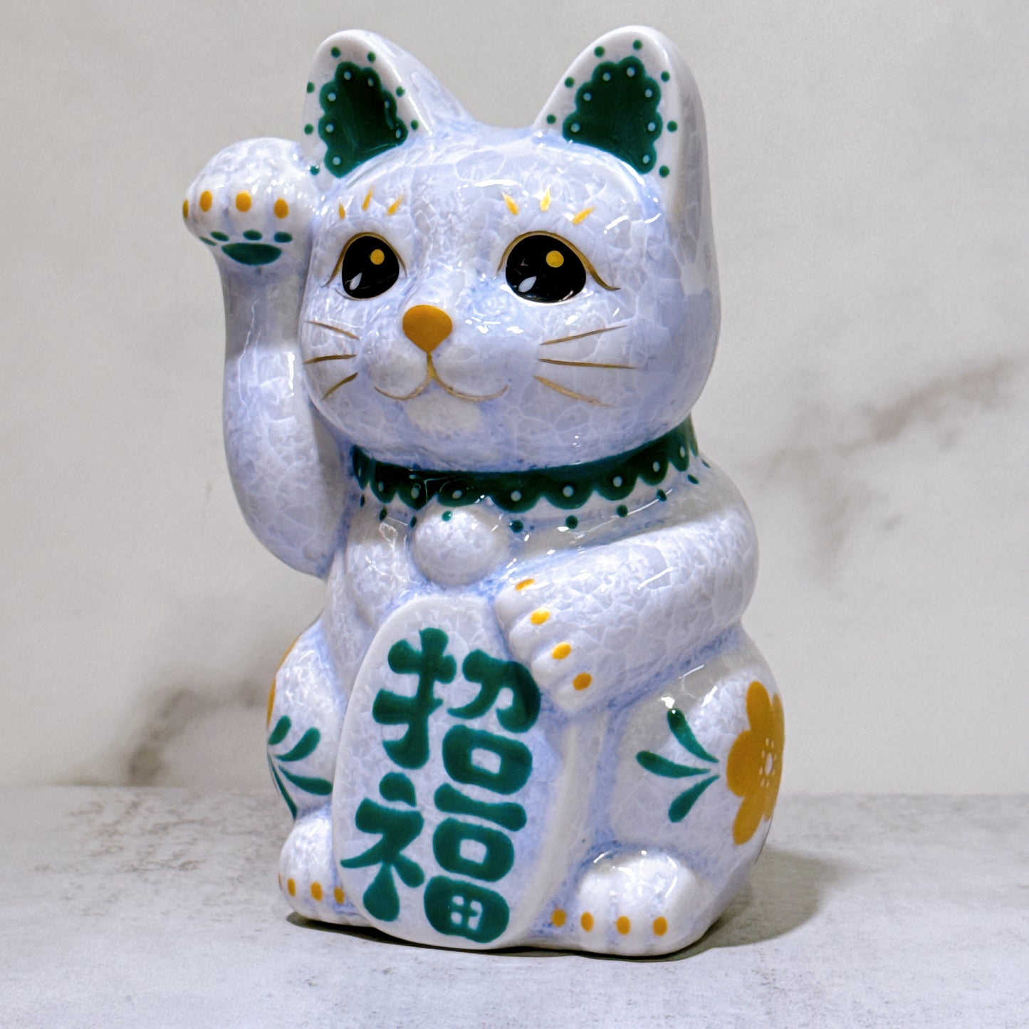 日本清水燒招財貓 花結晶 藤 体花 招福 右