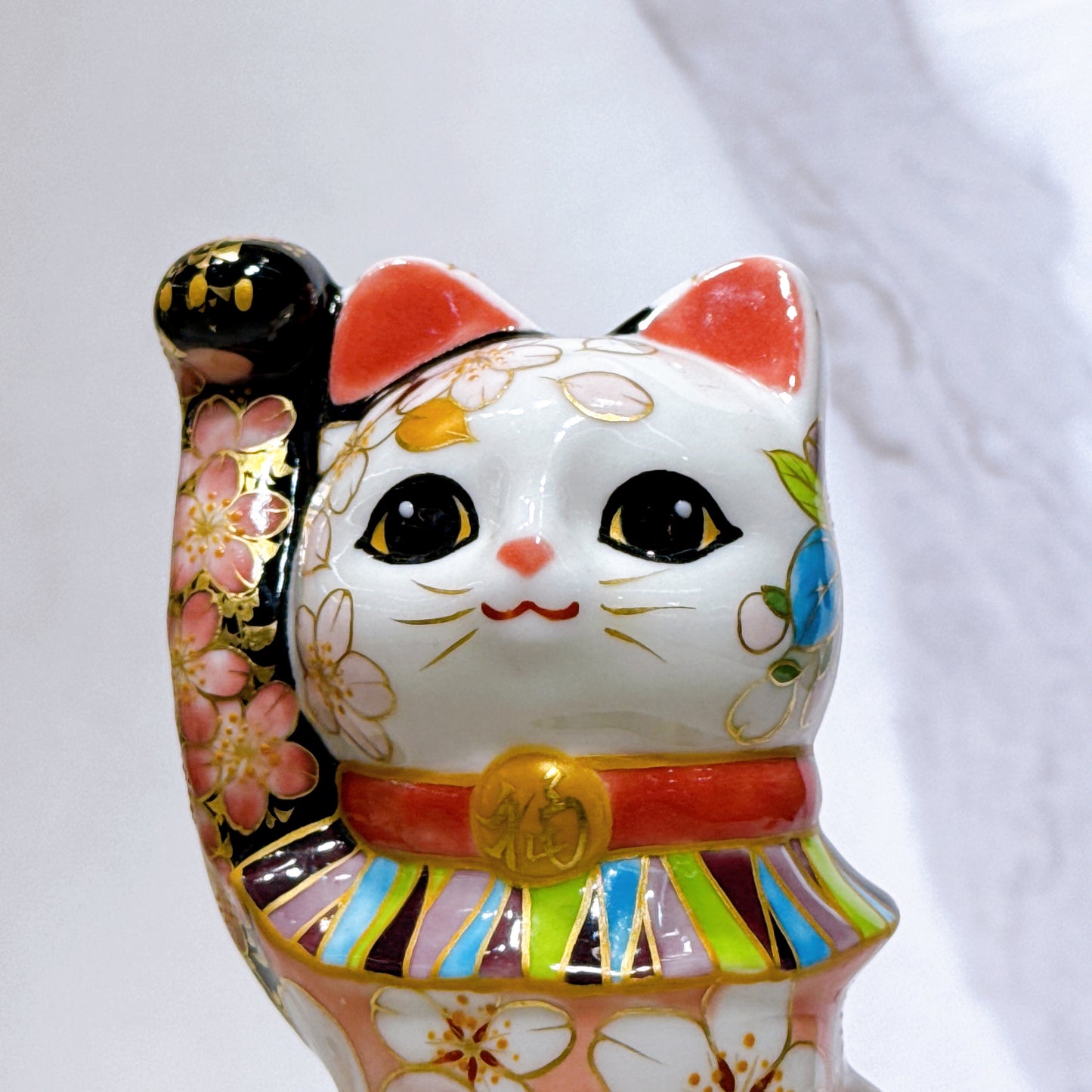 日本清水燒招財貓 色繪 金彩櫻