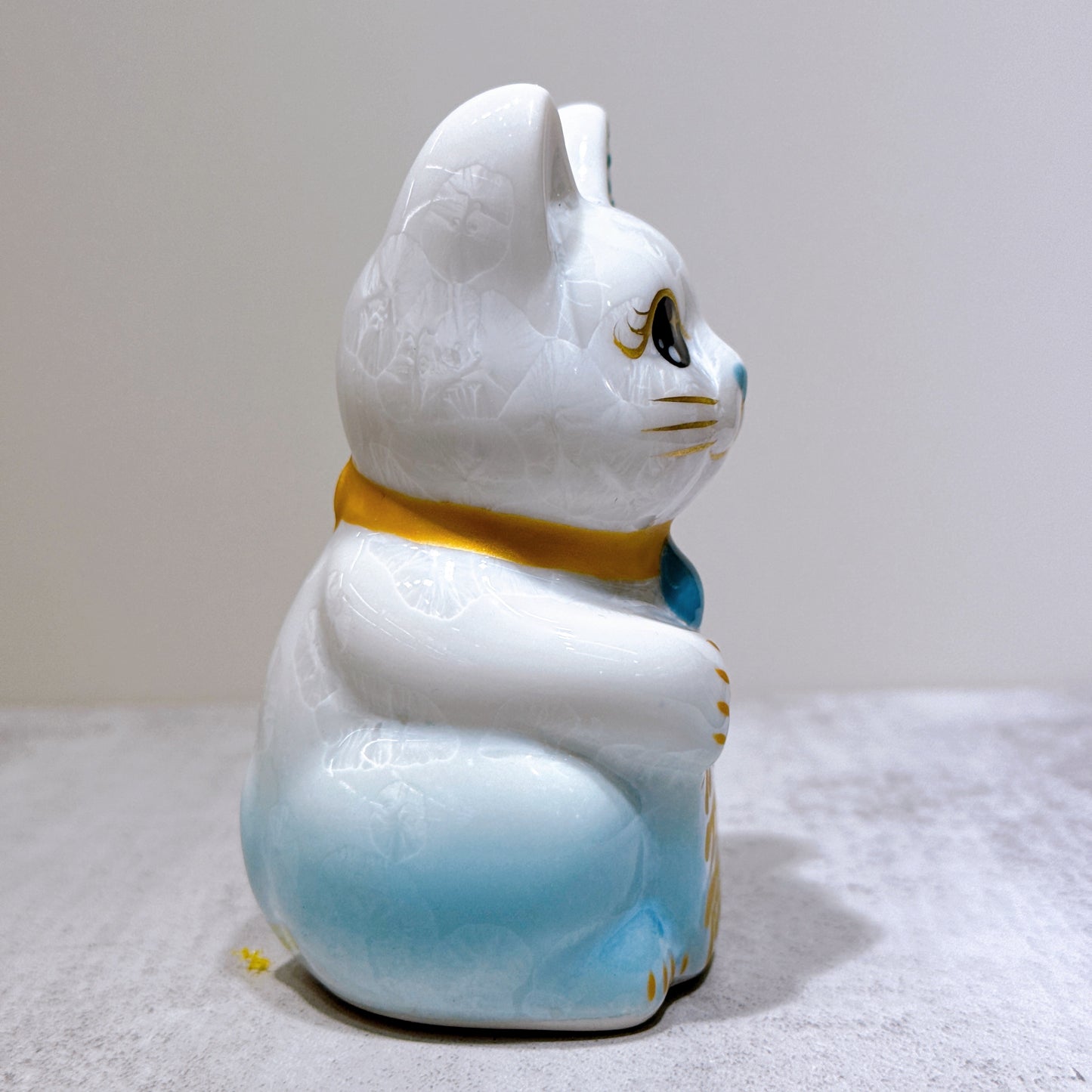 日本清水燒招財貓 花結晶 水色 億万両 左 特小