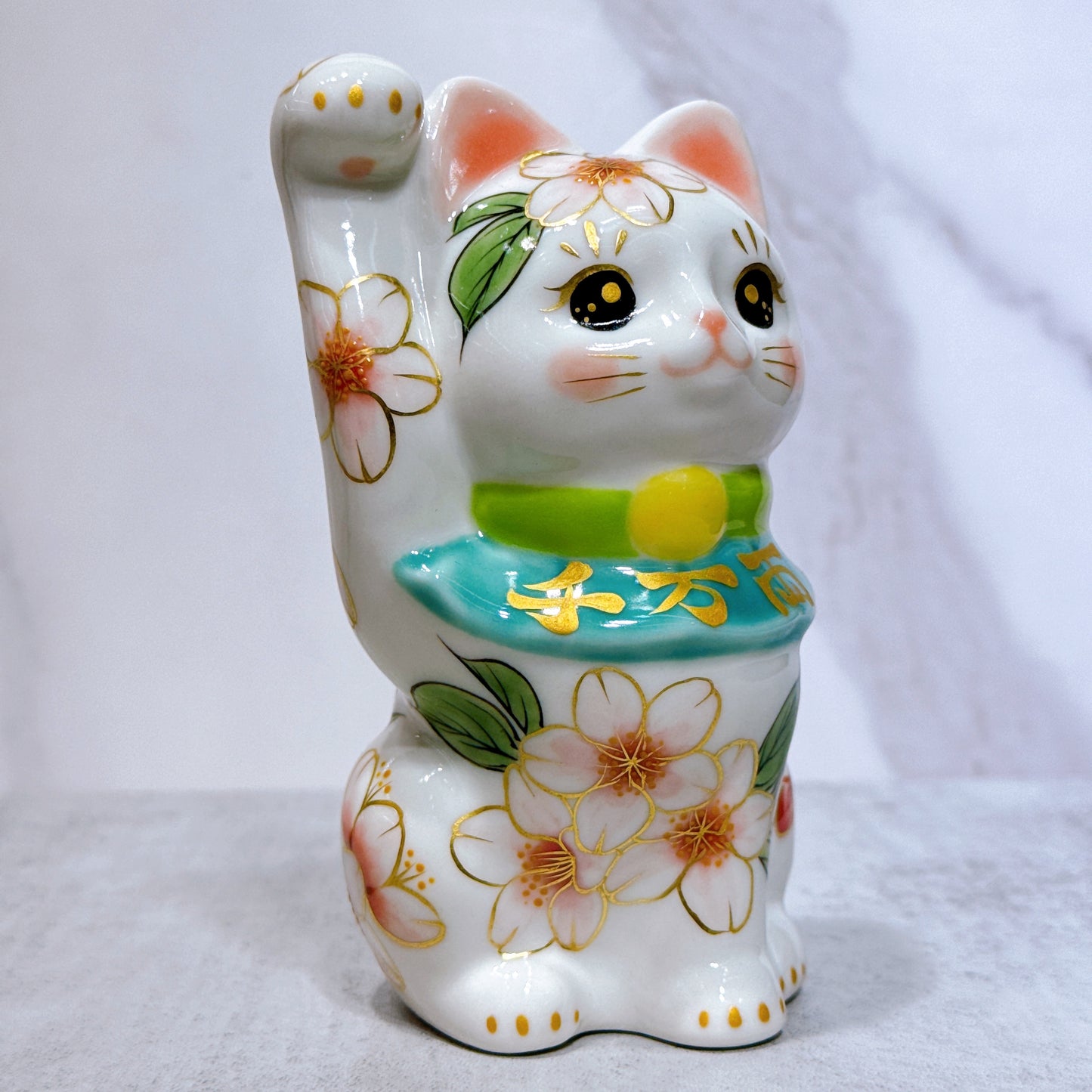 日本清水燒招財貓 色繪 櫻 千万両