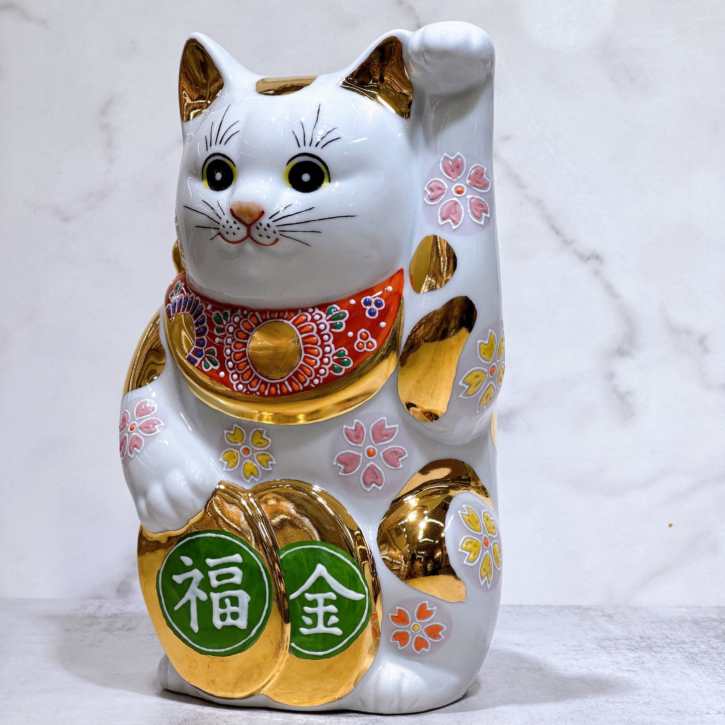 日本九谷燒招財貓 金櫻盛 7號