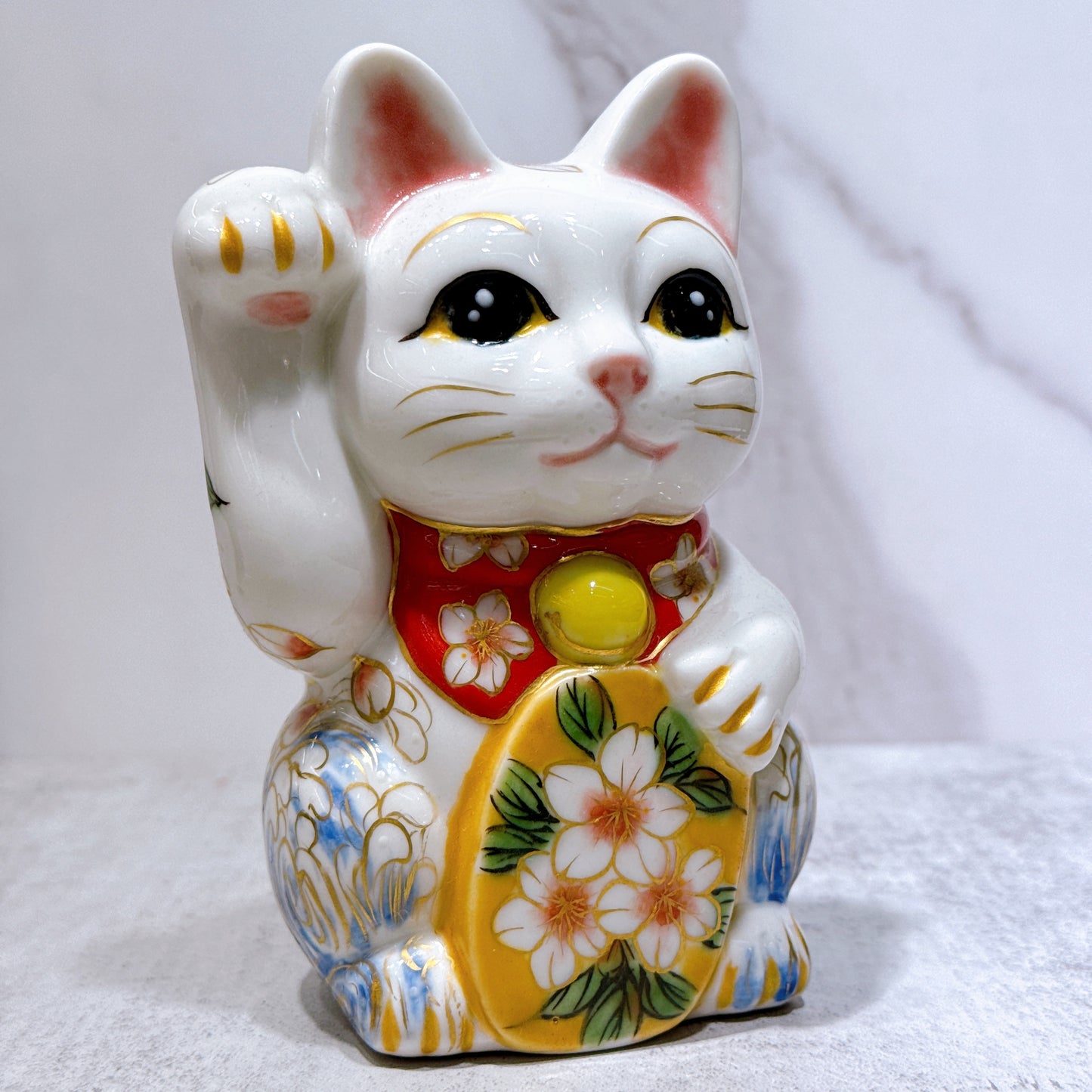 日本清水燒招財貓 色繪 櫻鯉