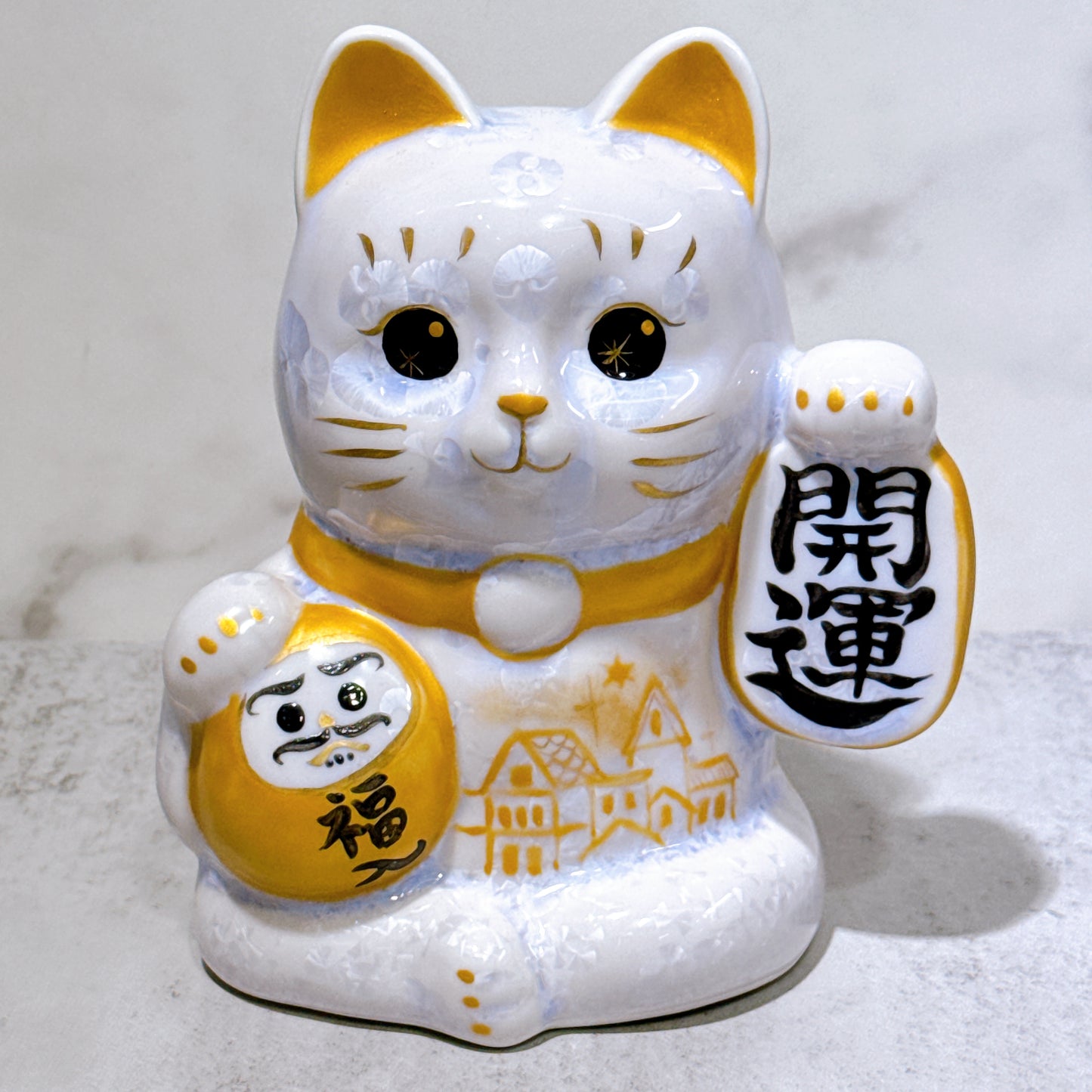 日本清水燒招財貓 達摩 花結晶 籐 開運
