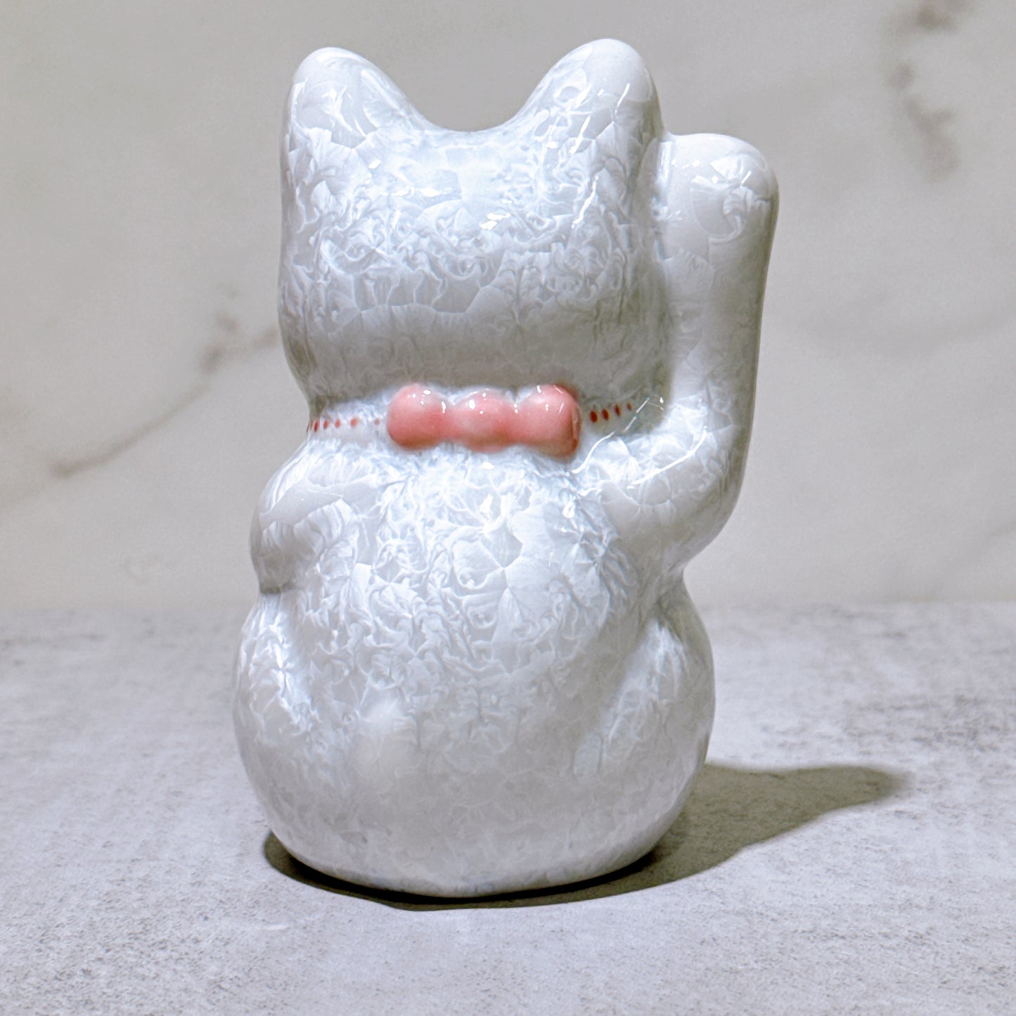 日本清水燒招財貓 花結晶 白 招福 右 特小