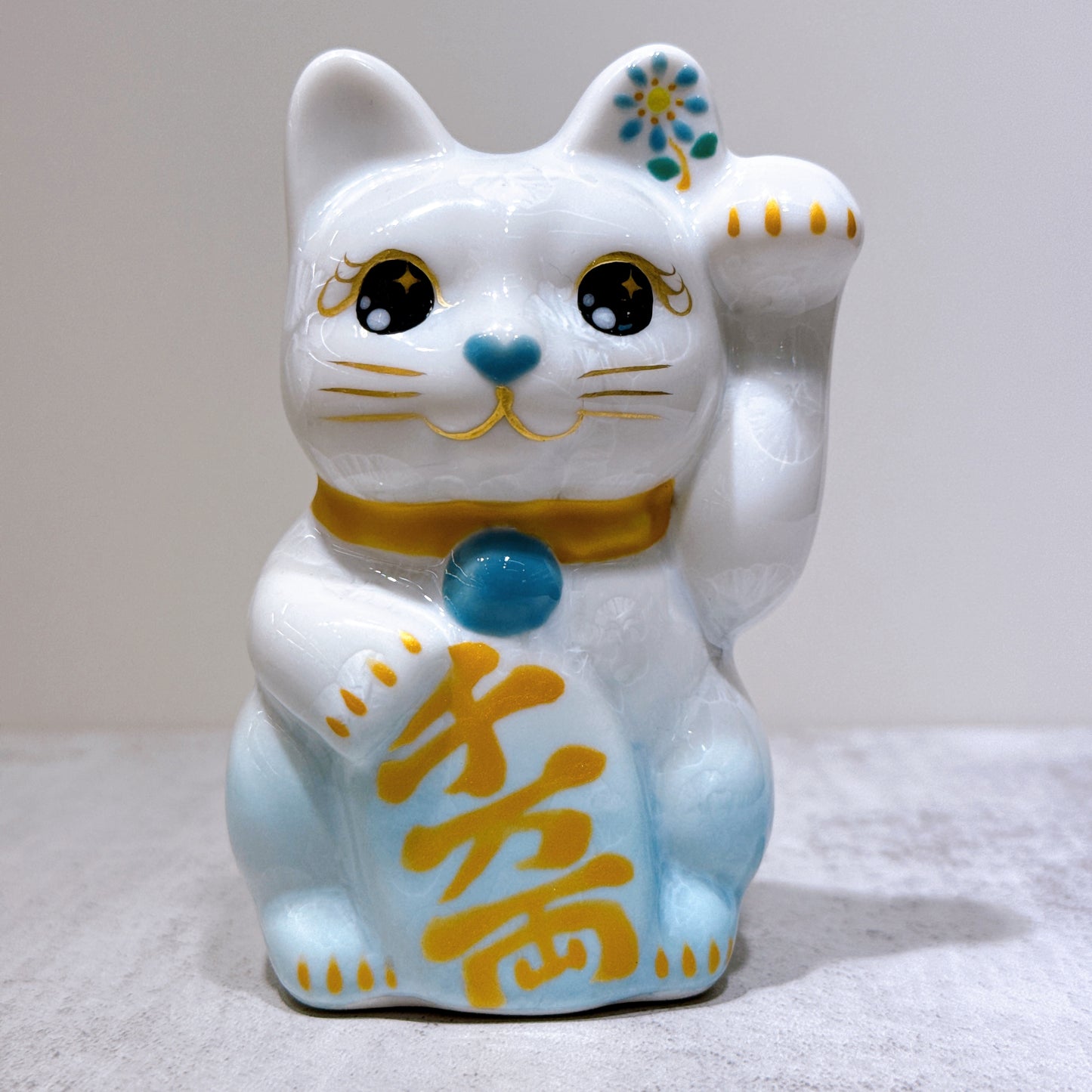 日本清水燒招財貓 花結晶 水白 千万両 左 特小