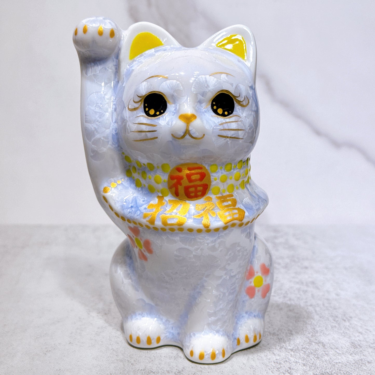 日本清水燒招財貓 花結晶 藤 招福