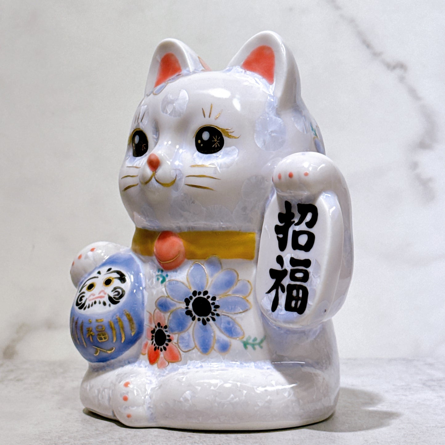 日本清水燒招財貓 達摩 花結晶 籐 招福